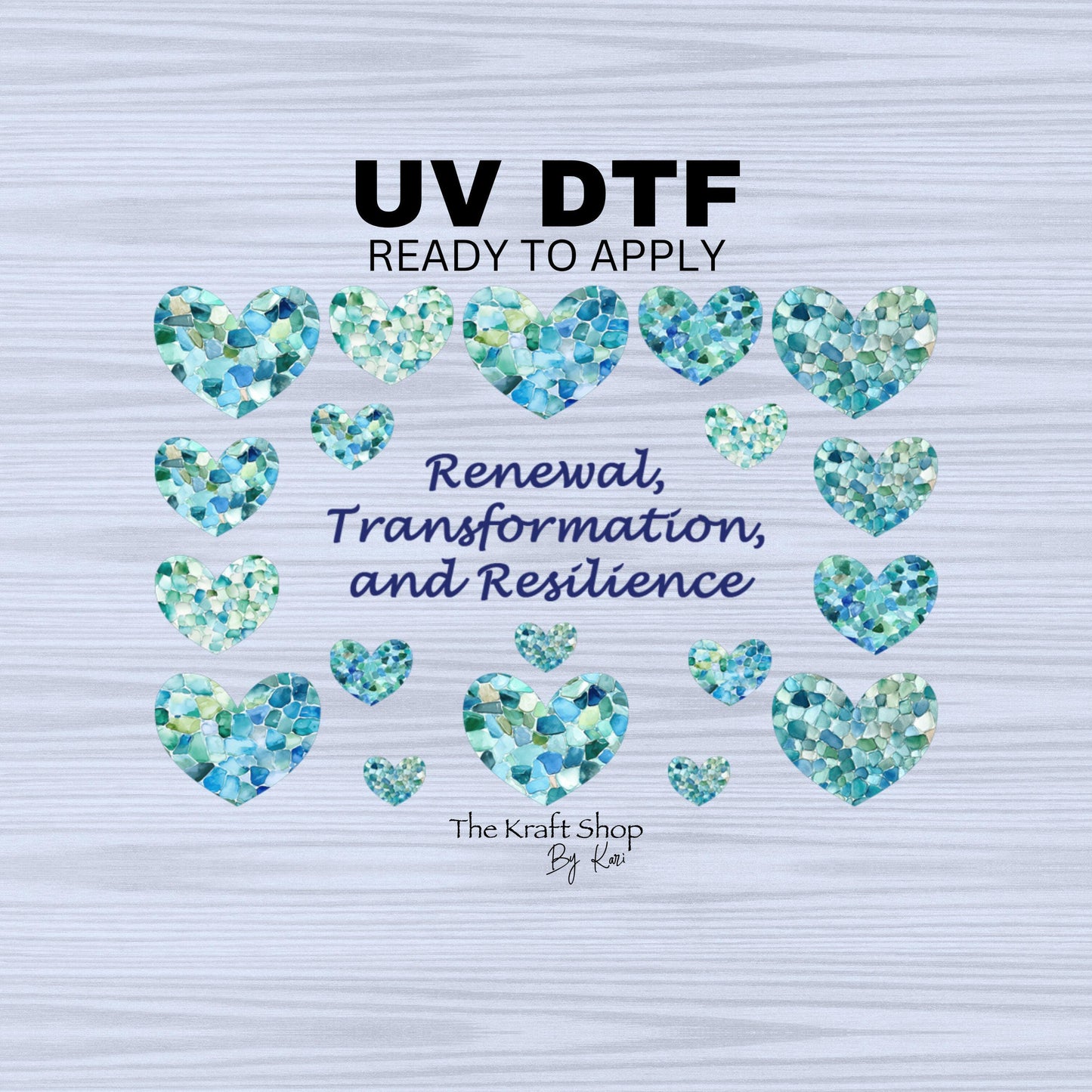 UV DTF Sticker print. Sea glass hearts renewal transformation and resilience bundle of decals, tumbler decal. #10194