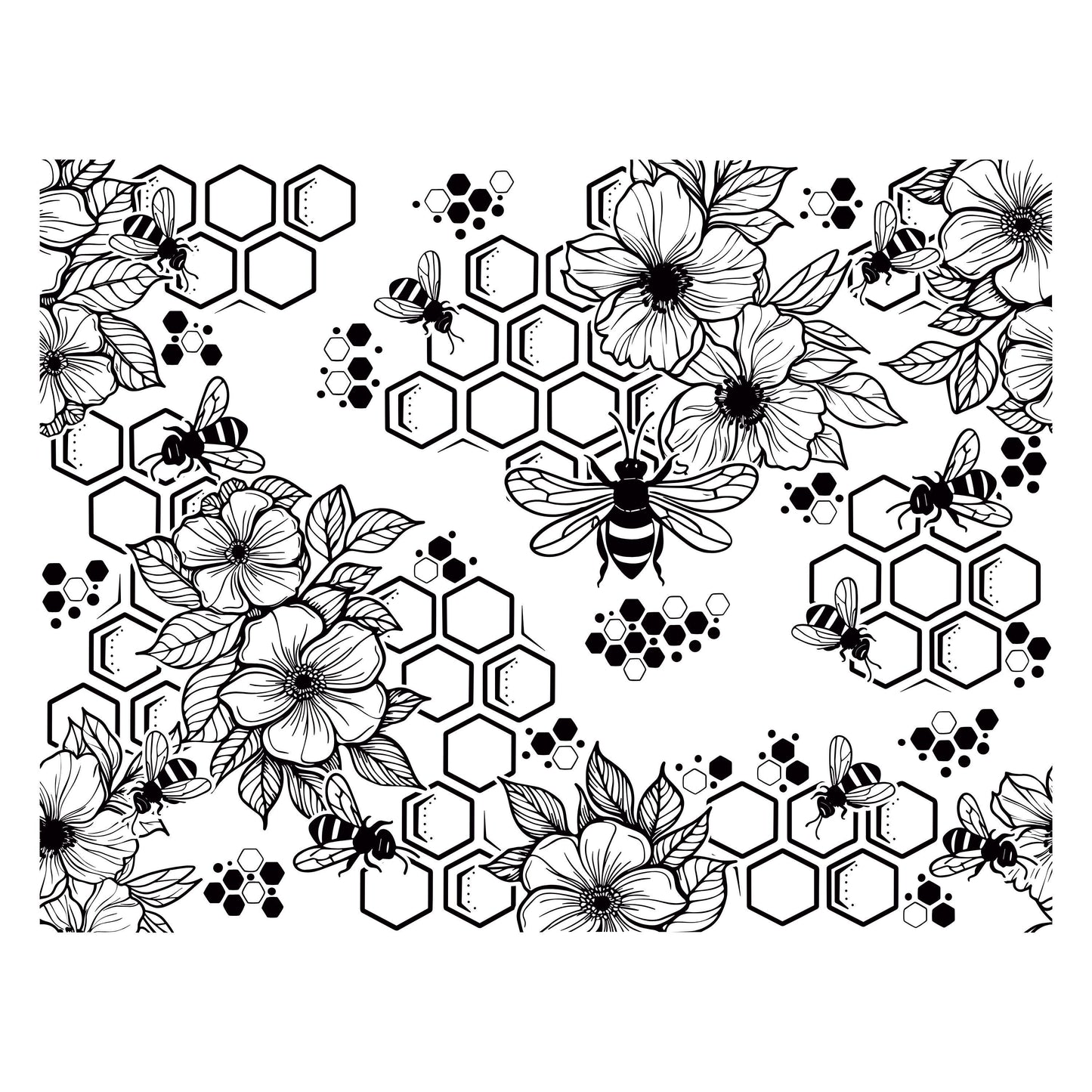 UV DTF Sticker print. Black Honeybee honeycomb seamless wrap decals, tumbler decal. #10196