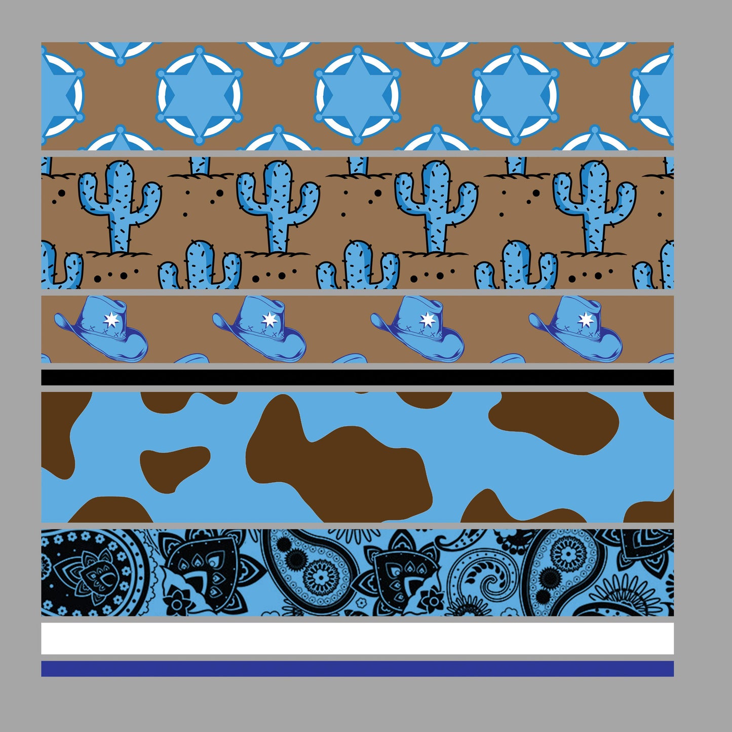 UV DTF Sticker prints. Blue Cowboy western band element sheet bundle decal, permanent sticker. UV wrap for glass can tumbler. #10198