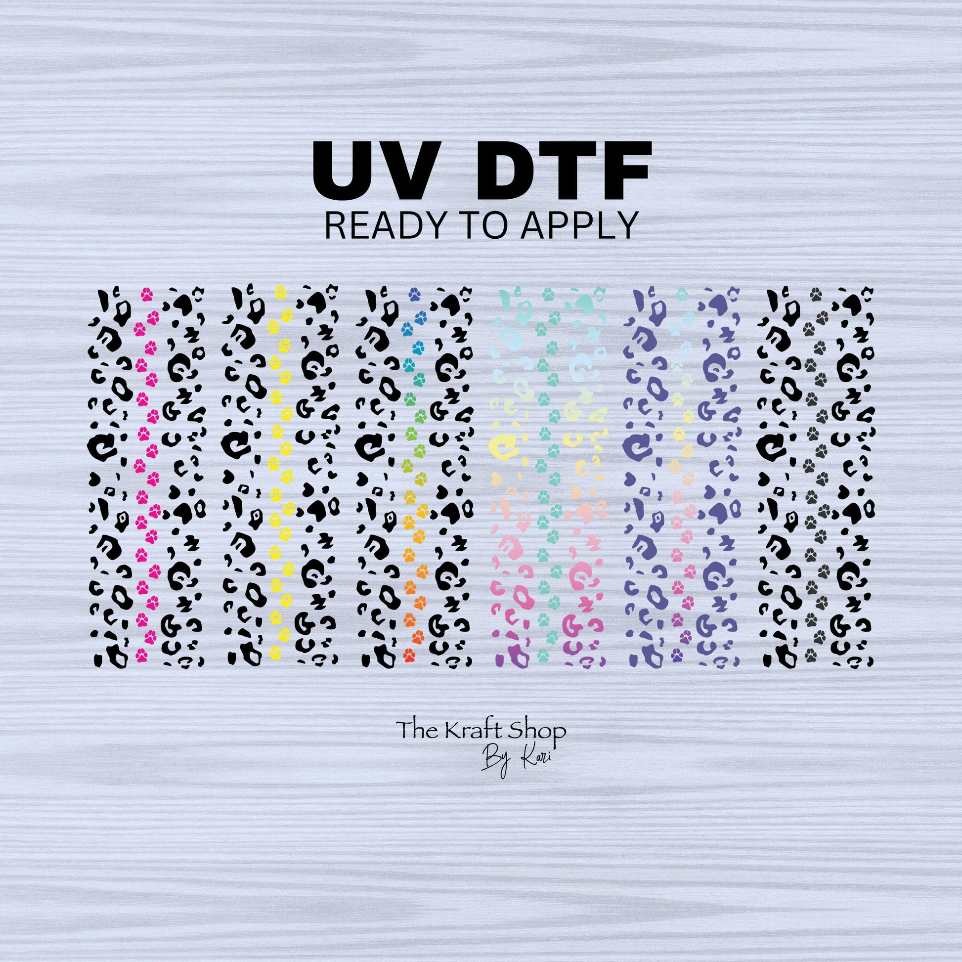 UV DTF Pen Wrap Ready To Apply Cheetah paw print Bundle of 6 Uv Dtf Pen wraps with transparent background. #8027