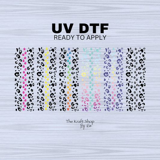 UV DTF Pen Wrap Ready To Apply Cheetah paw print Bundle of 6 Uv Dtf Pen wraps with transparent background. #8027