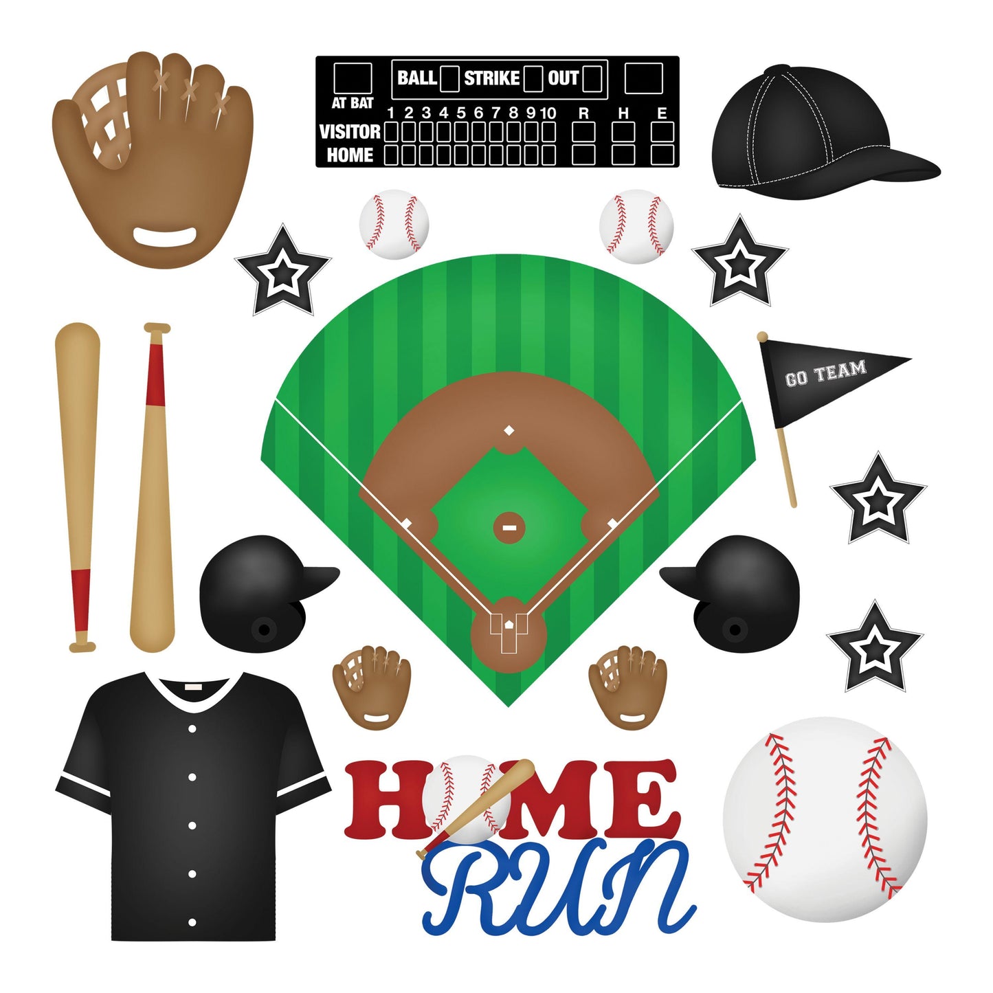 UV DTF Sticker print. Baseball element sheet of decals, customize the colors tumbler decal, permanent sticker. #10238