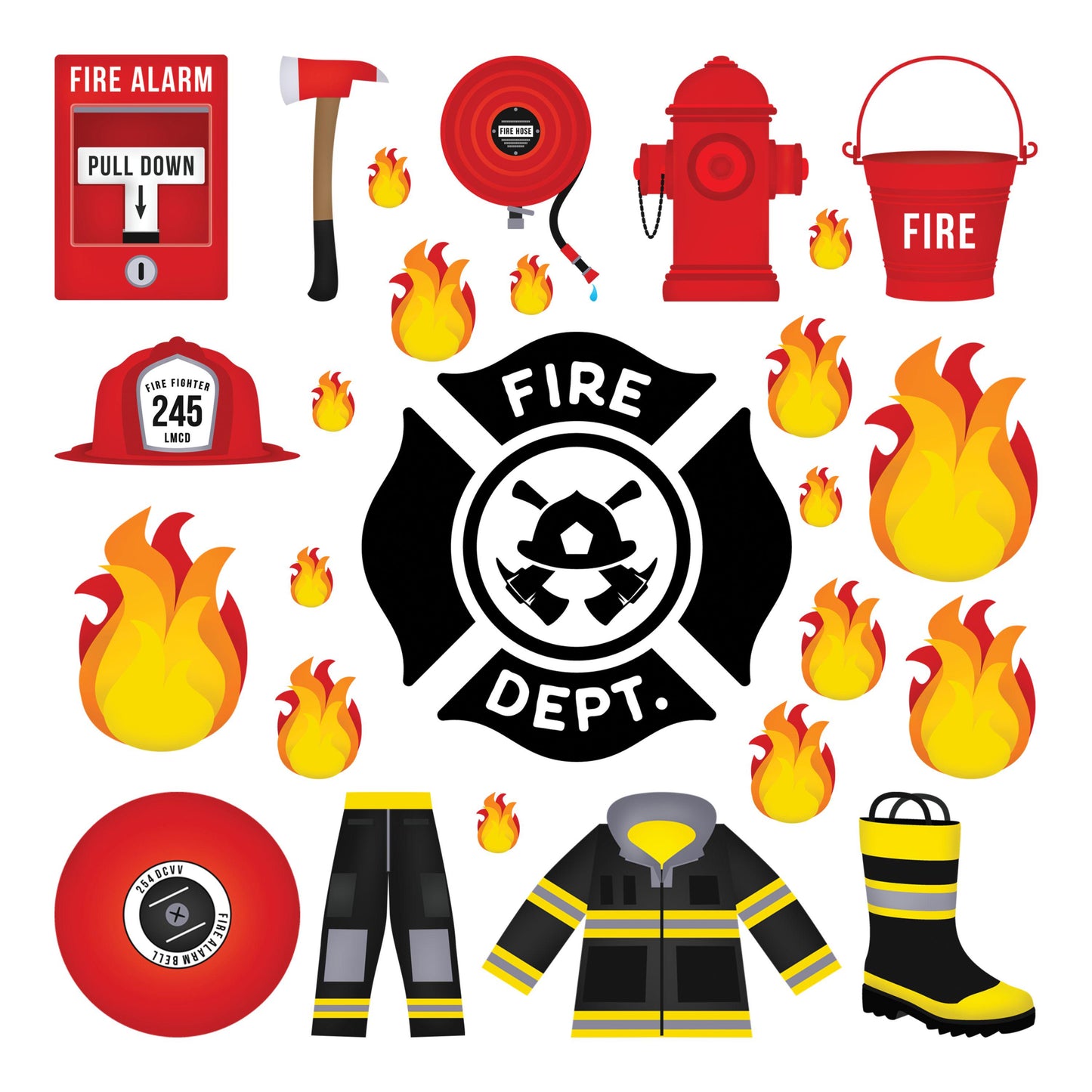UV DTF Sticker print. Firefighter clip art element sheet of decals, tumbler decal, permanent sticker. #10239