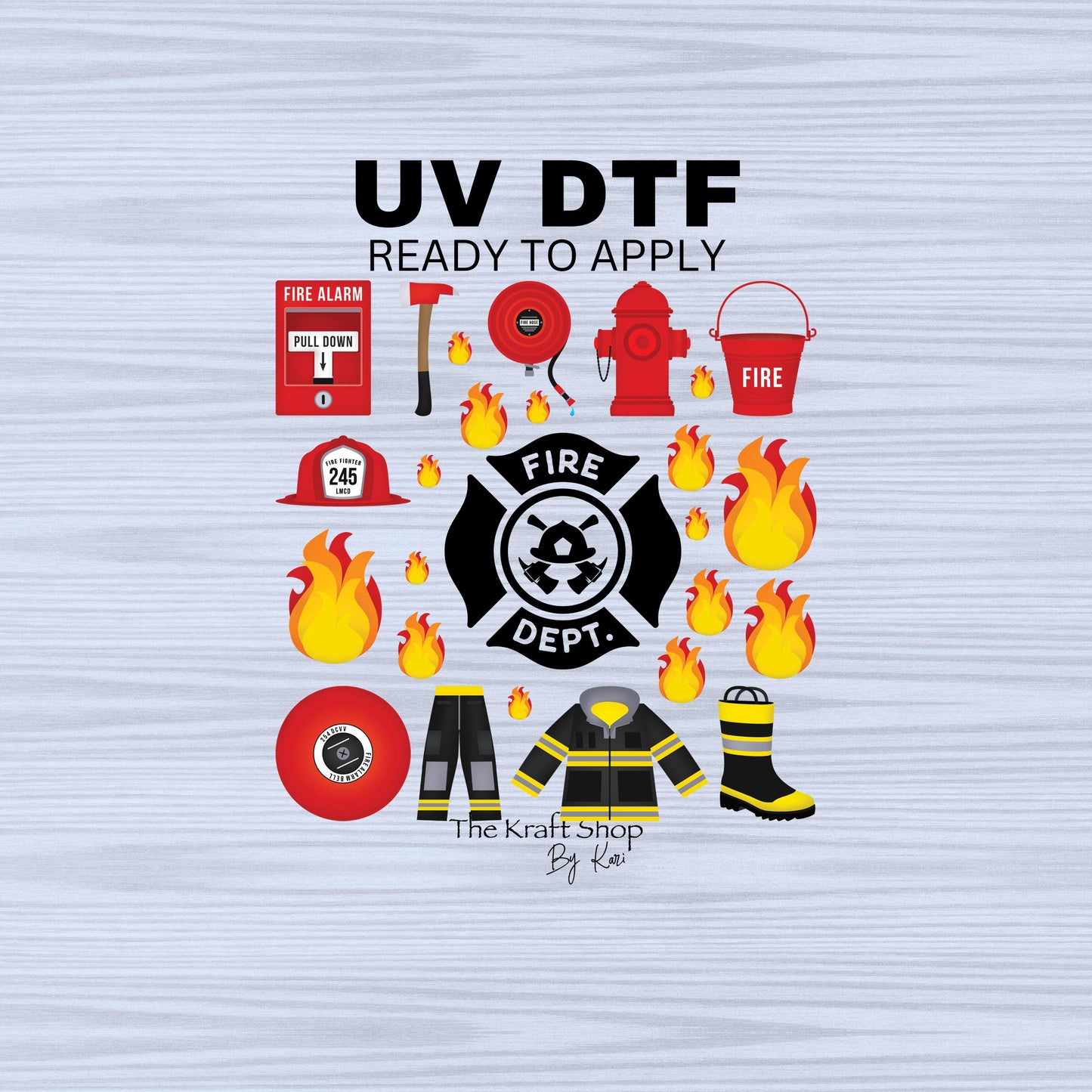 UV DTF Sticker print. Firefighter clip art element sheet of decals, tumbler decal, permanent sticker. #10239