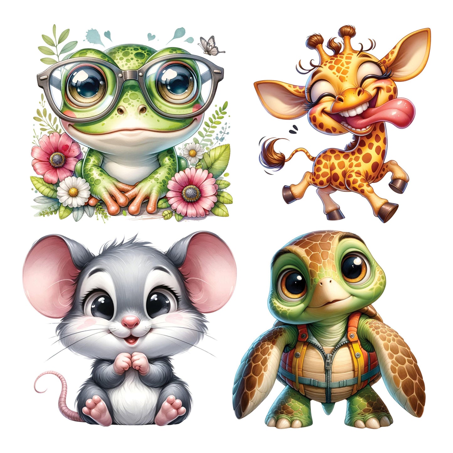 UV DTF Sticker prints. Cute baby animals bundle of (4) decals, permanent sticker. UV wrap for glass can tumbler. #1062