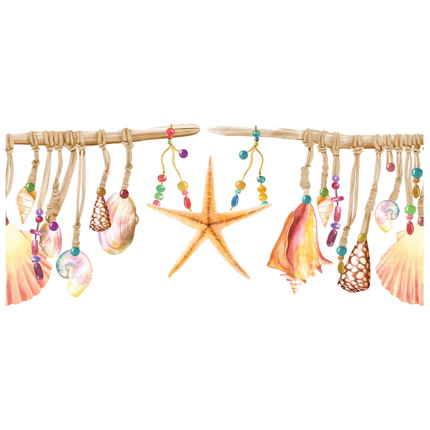 UV DTF Sticker print. Seashell hanging border boho beach decal, tumbler decal,UV wrap for glass can tumbler#5291