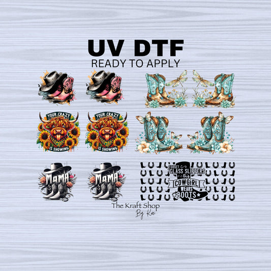 UV dtf Sticker print Western keychain mini wraps for mini tumbler keychains, sticker. Uv wrap for chapstick holders #10188
