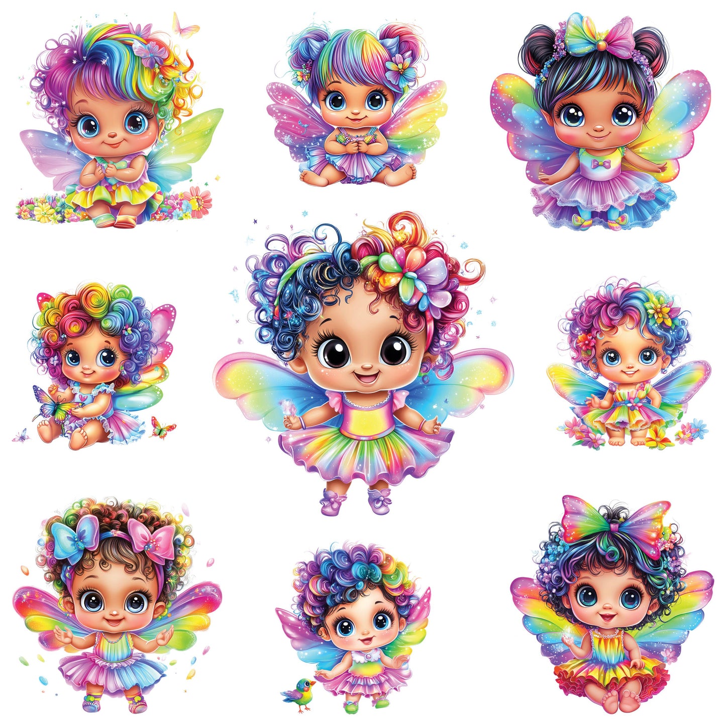 UV DTF Sticker print. Rainbow fairies baby fairy element bundle of decals, tumbler decal. #10204