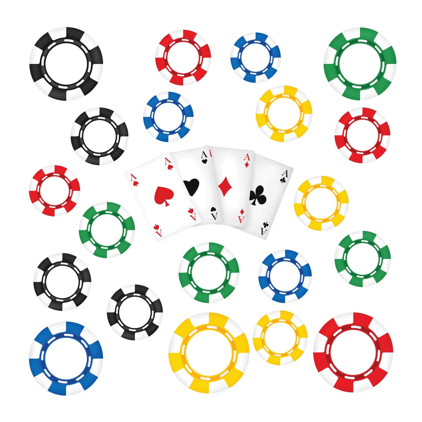 UV DTF Sticker print. Poker cards and chips game element bundle of decals, tumbler decal. #10206