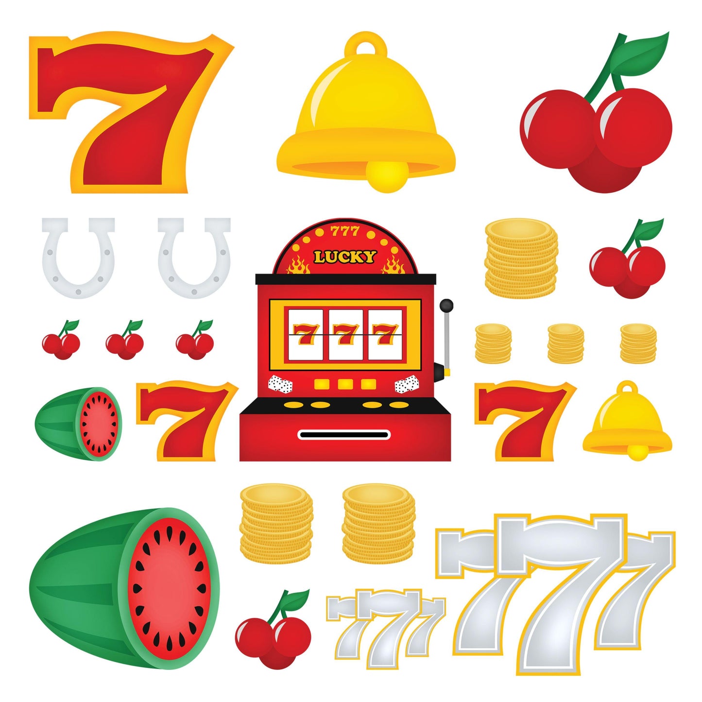 UV DTF Sticker print. Casino slots lucky 7 element bundle of decals, tumbler decal. #10207