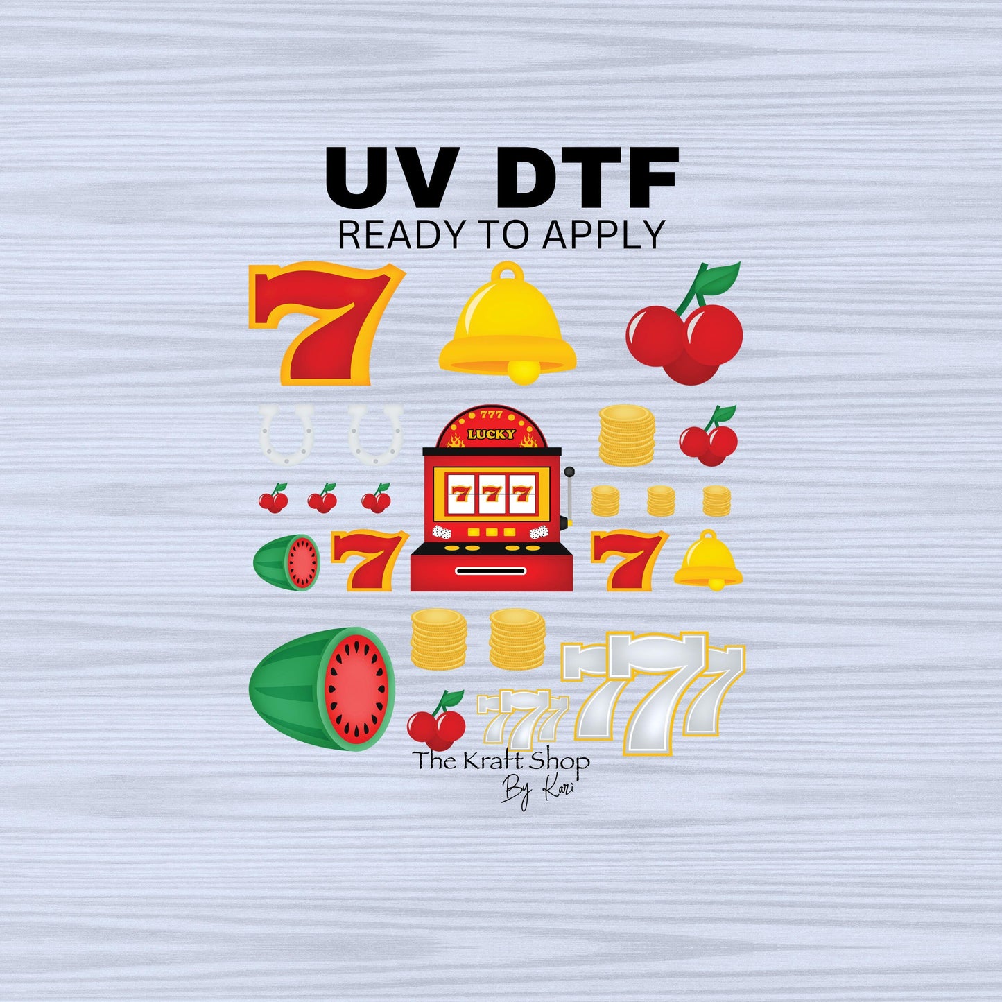 UV DTF Sticker print. Casino slots lucky 7 element bundle of decals, tumbler decal. #10207