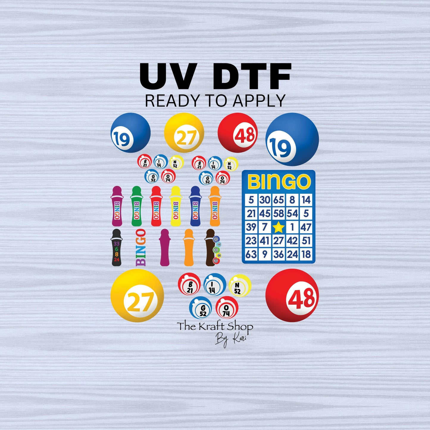 UV DTF Sticker print. Bingo card, dabber and balls element bundle of decals, tumbler decal. #10210