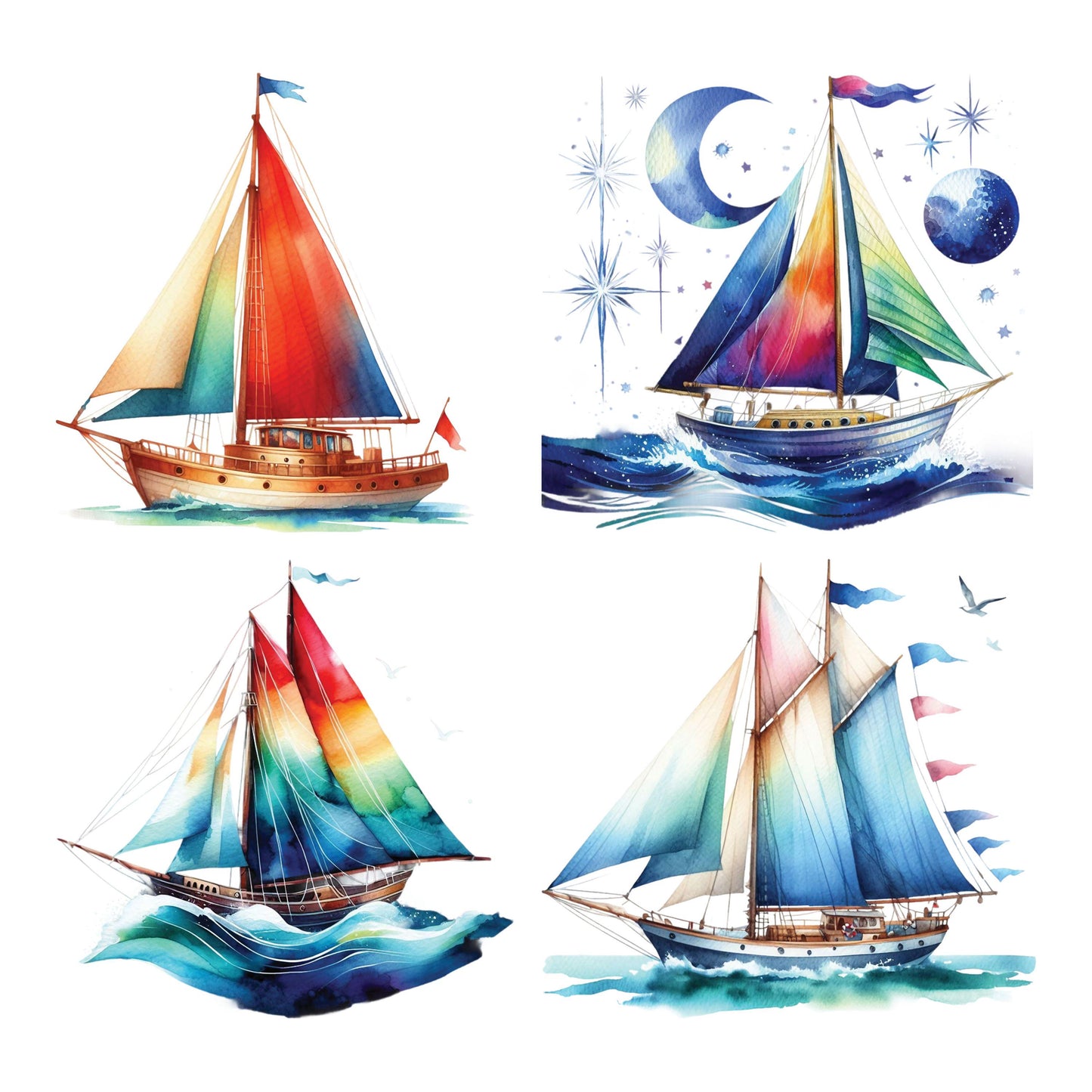 UV DTF Sticker print. Sailboat nautical bundle of decals, tumbler decal. #10215