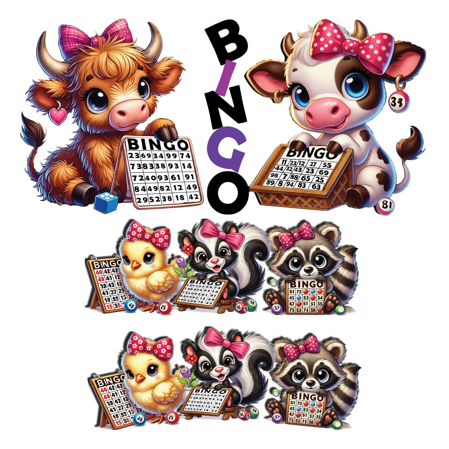 UV DTF 40 oz ready to apply Bingo cute animals wrap decal , quencher tumbler decal, permanent sticker. #3126