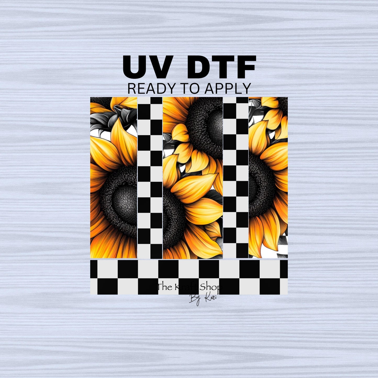UV DTF Sticker prints. Sunflower checkered bands element sheet bundle decal, permanent sticker. UV wrap for glass can tumbler. #10217