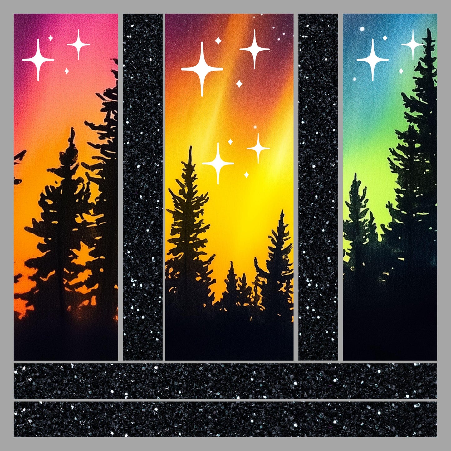 UV DTF Sticker prints. Northern lights starry sky bands element sheet bundle decal, permanent sticker. #10219