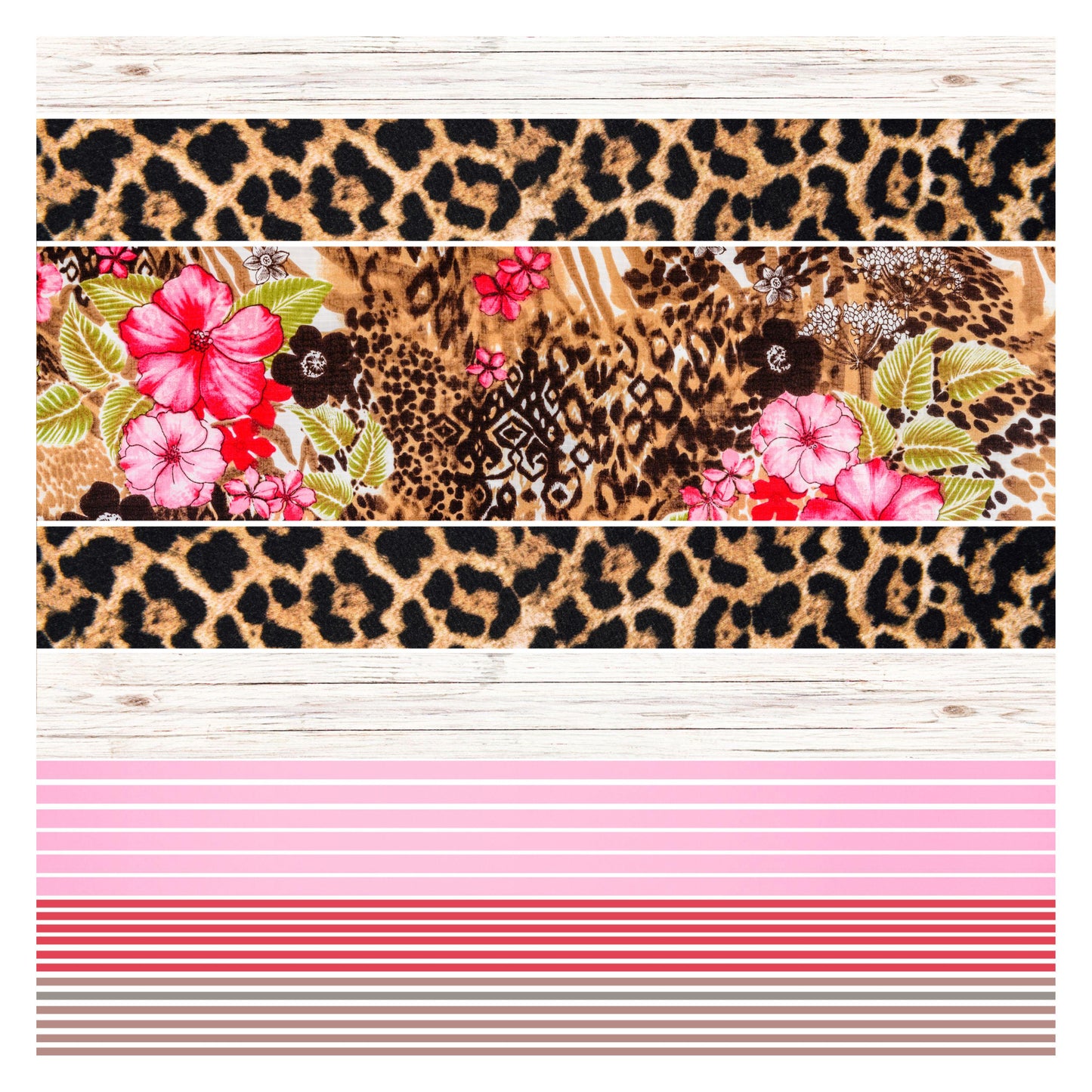 UV DTF Sticker prints. Flowers cheetah bands with pin stripes element sheet bundle decal, permanent sticker. #10222