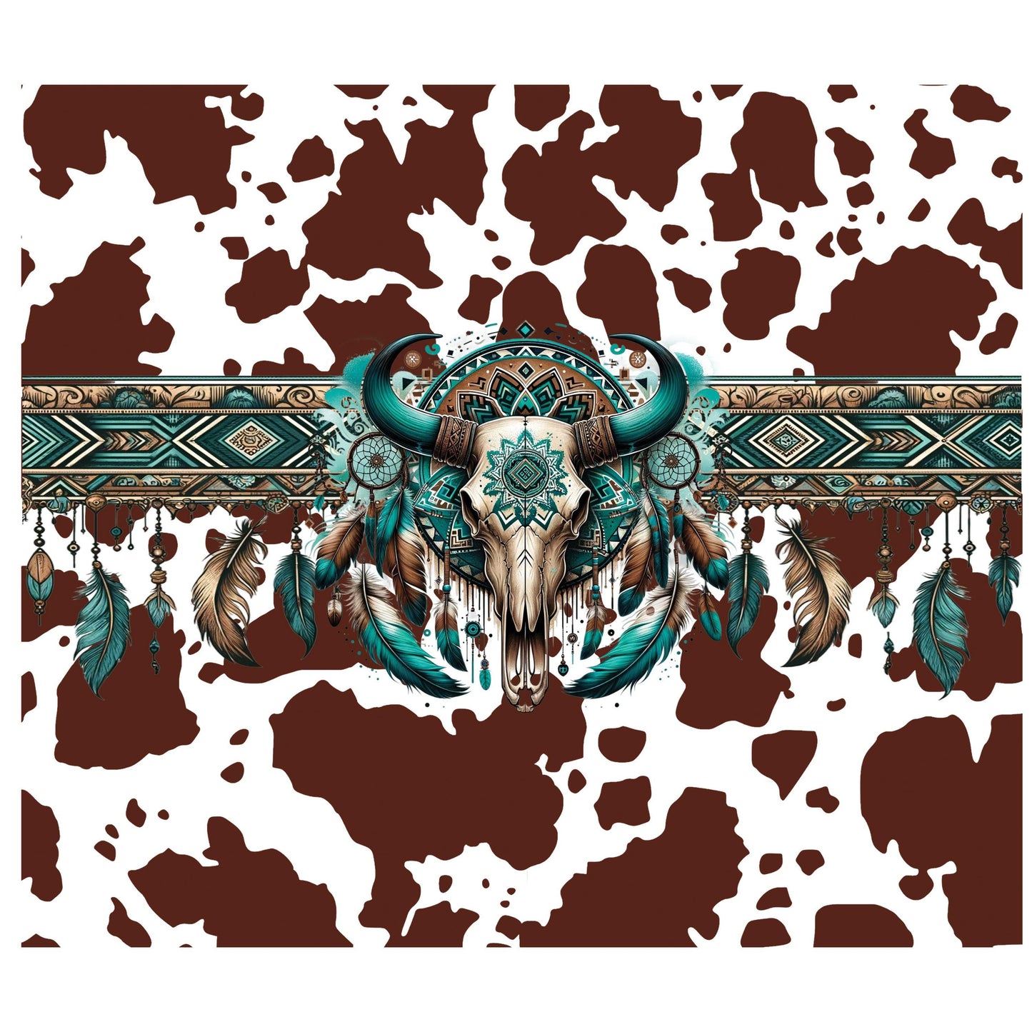 UV DTF Sticker prints. Teal bull skull cowhide wrap black or brown spots decal, permanent sticker. #10224
