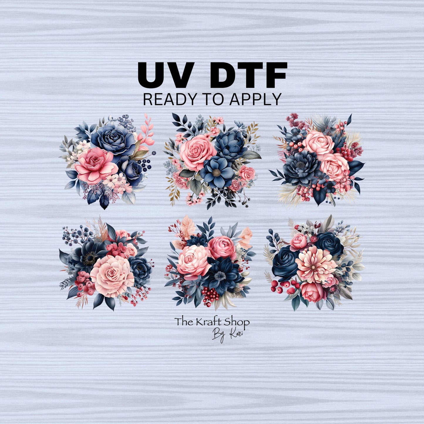 UV DTF Sticker prints. Pink blue flower element sheet bundle decal, permanent sticker. UV wrap for tumbler. #10241