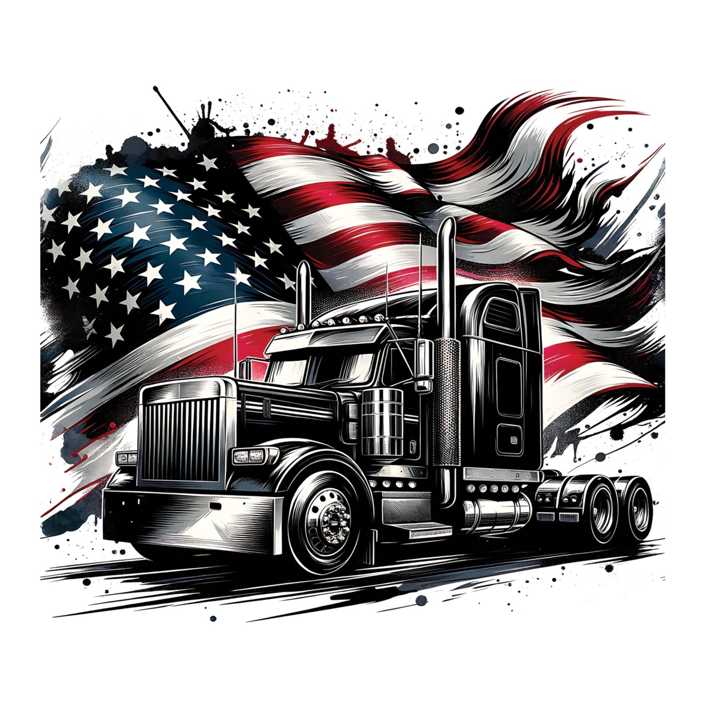UV DTF Sticker print. American trucker flag and truck decal, tumbler decal, permanent sticker. #10243
