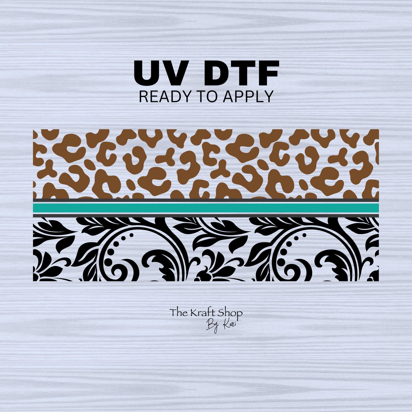 UV DTF Sticker print. Leopard western floral wrap w/ teal accent decal, tumbler decal,UV wrap for glass can tumbler#5269