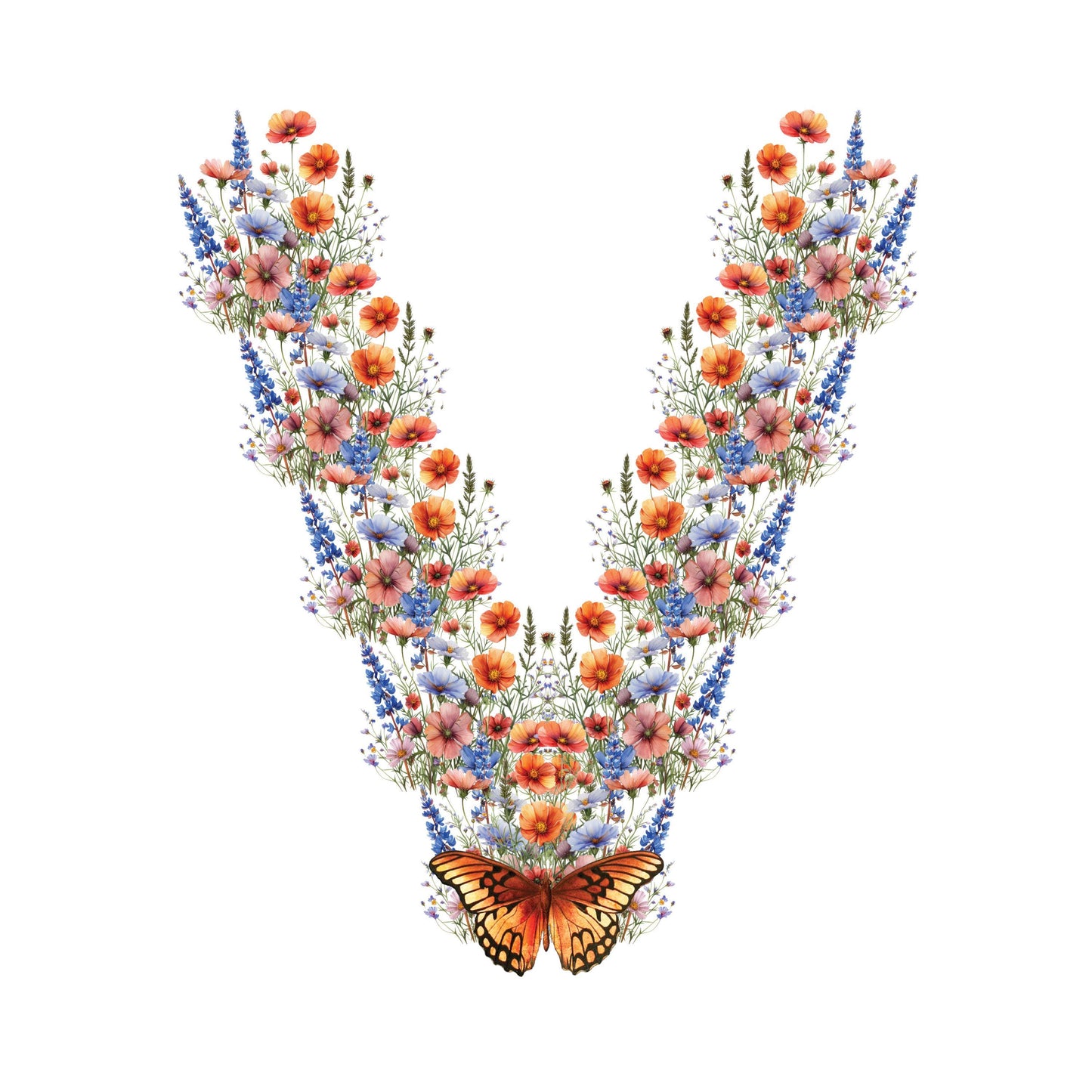 UV DTF Sticker print. Wildflower vsplit orange accents and butterfly bottom v split helper tumbler decal. #5272