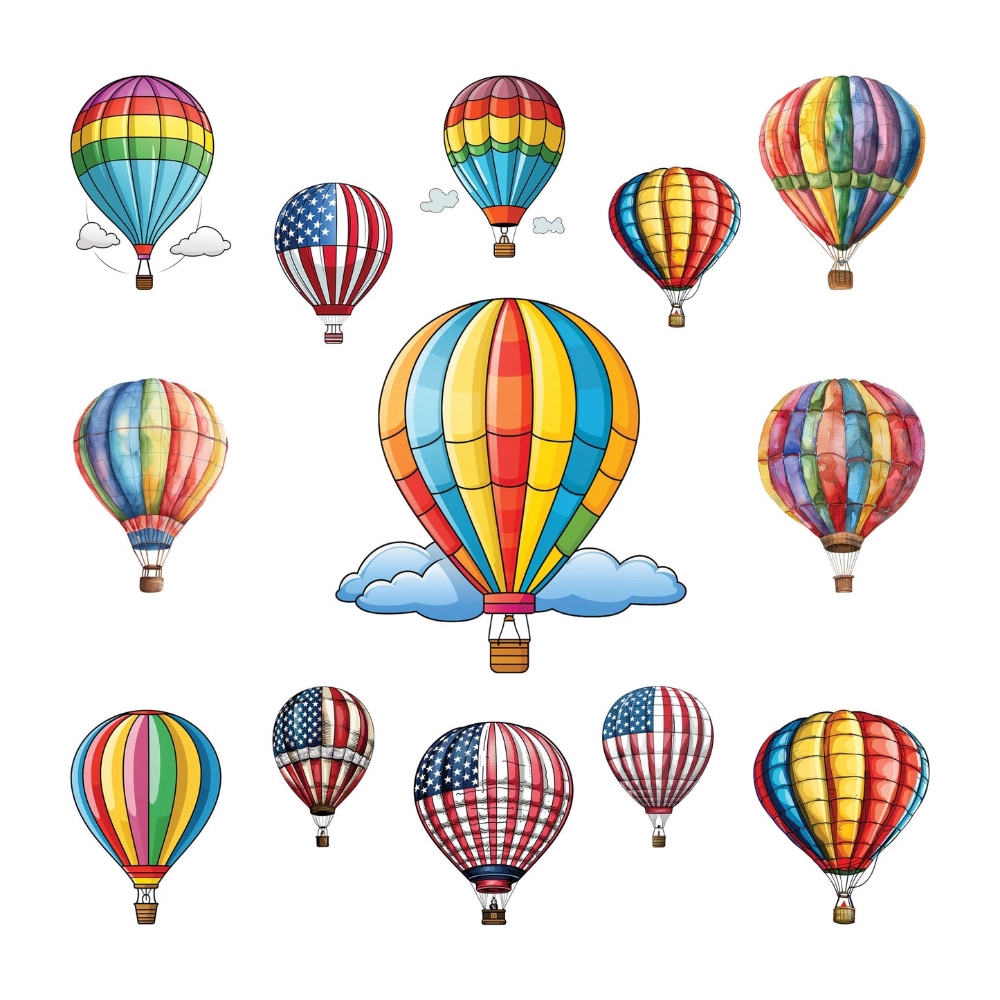 UV DTF Sticker prints. Hot air balloons element sheet bundle decal, permanent sticker. #10227