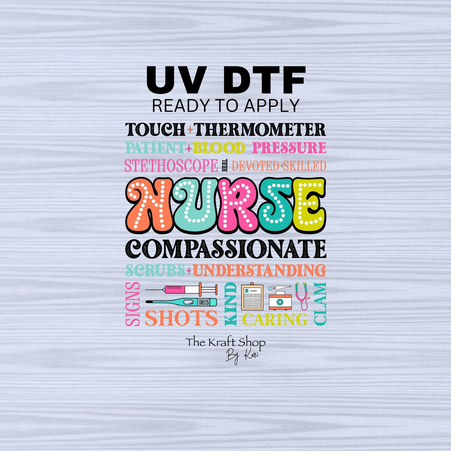 UV DTF Sticker print. Nurse words element wrap with neon colors decal, tumbler decal, permanent sticker. #4433
