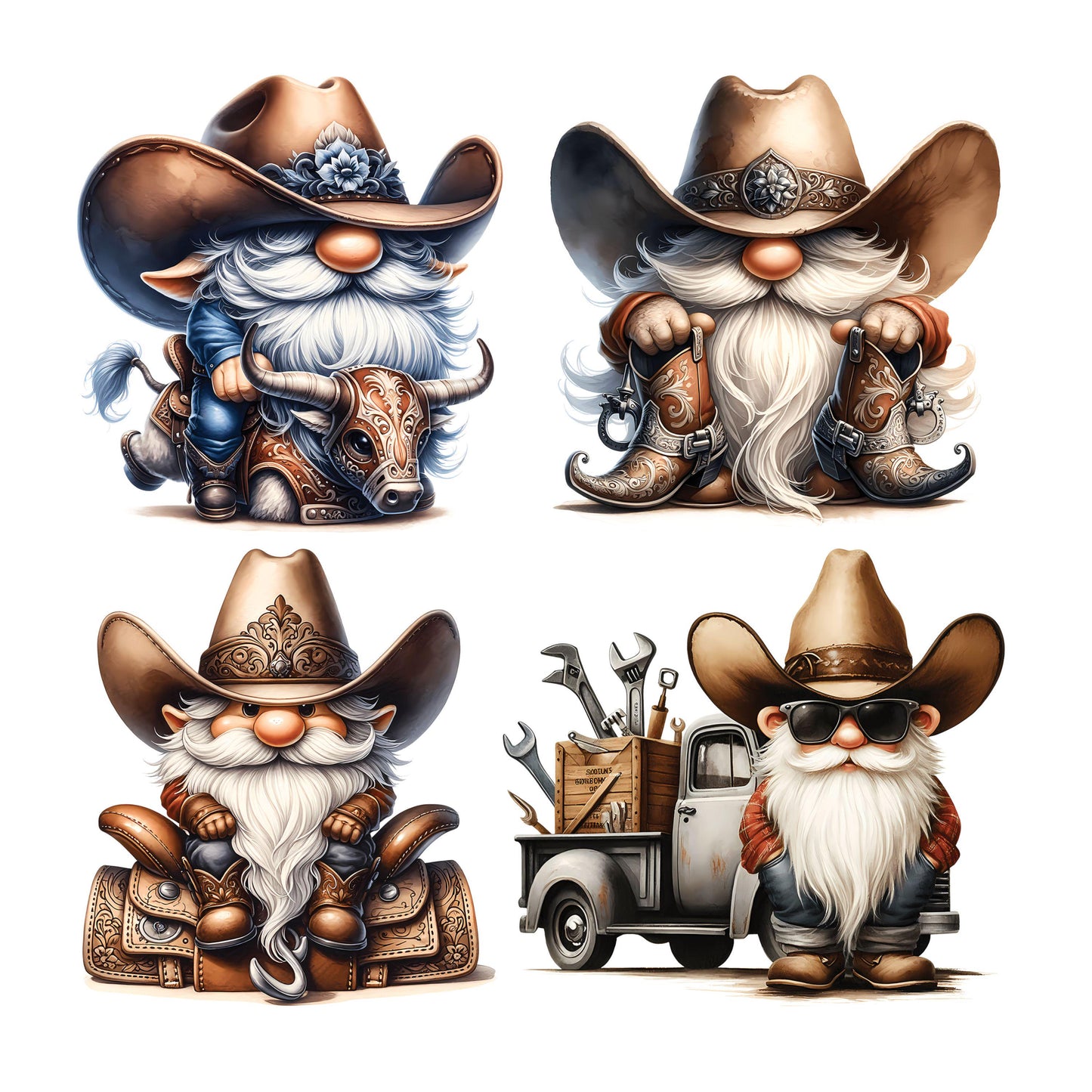 UV DTF Sticker prints. Western gnome cowboy country bundle of 4 decals, permanent sticker. UV wrap for glass can tumbler. #6005