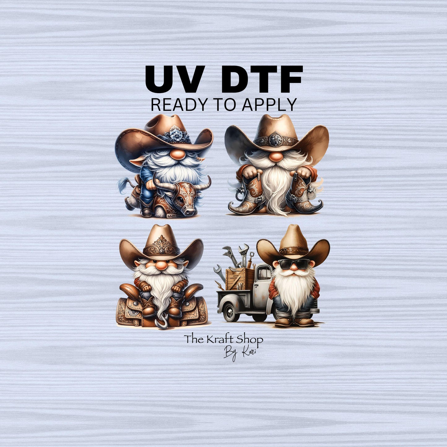 UV DTF Sticker prints. Western gnome cowboy country bundle of 4 decals, permanent sticker. UV wrap for glass can tumbler. #6005