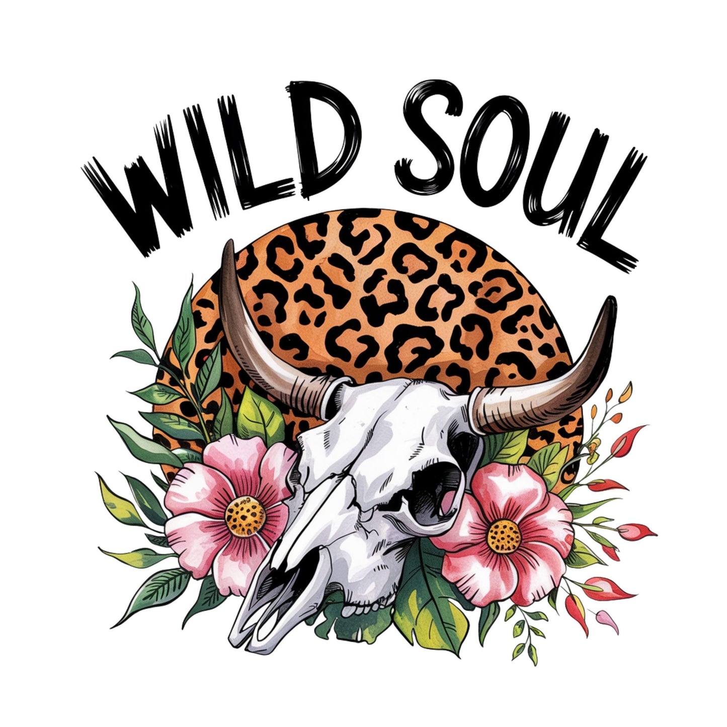 UV DTF Sticker print. Wild soul skull flowers and cheetah leopard print decal, tumbler decal, permanent sticker. #4438