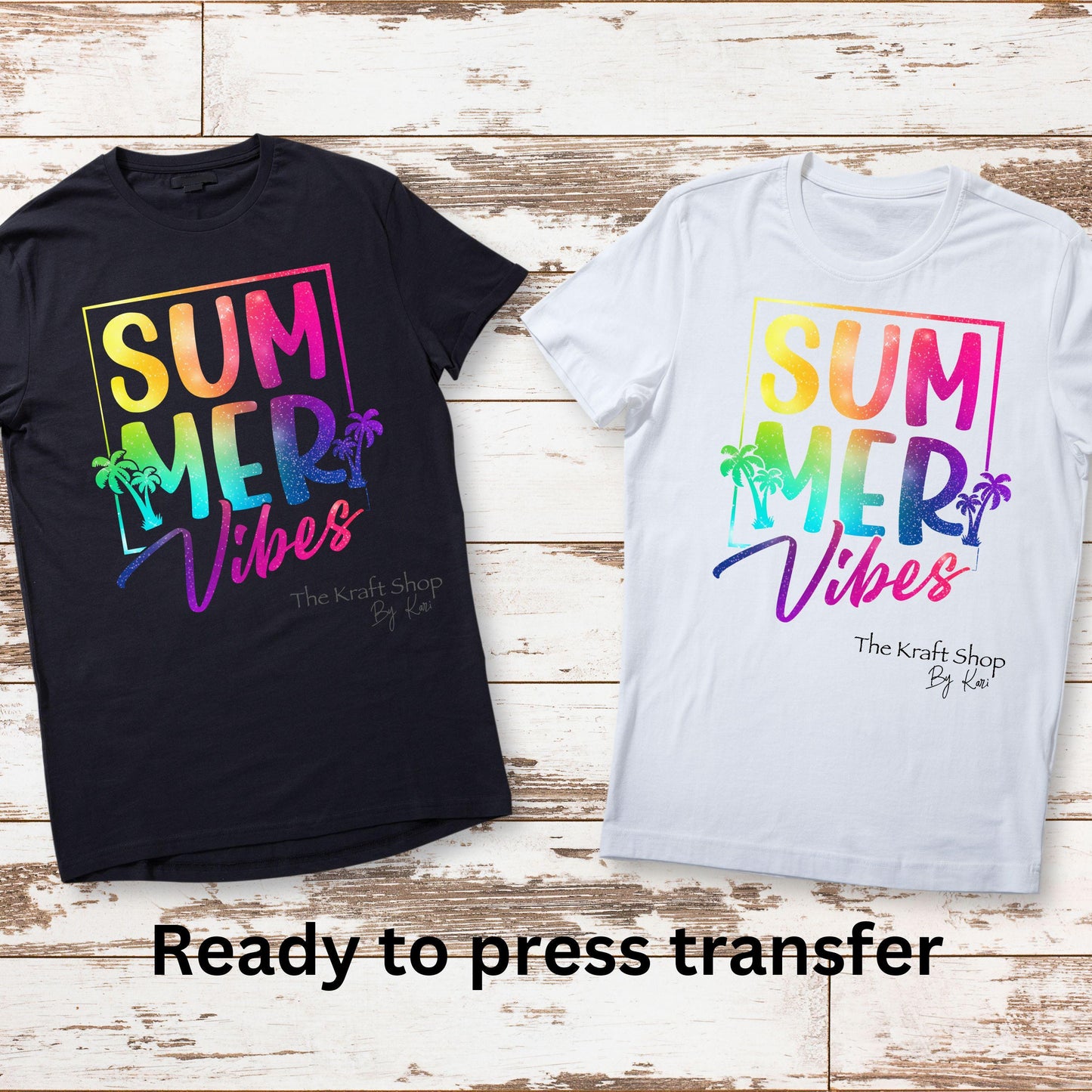 DTF ready to press transfer. Summer vibes neon ombre shirt image, Direct to film heat press transfer. DTF Print #11388