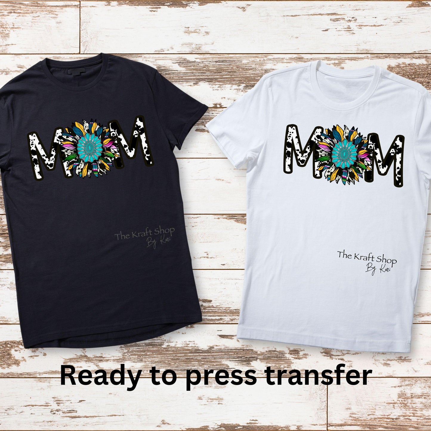 DTF ready to press transfer. Cowhide Mom with sunflower middle shirt, Direct to film heat press DTF Print#11392