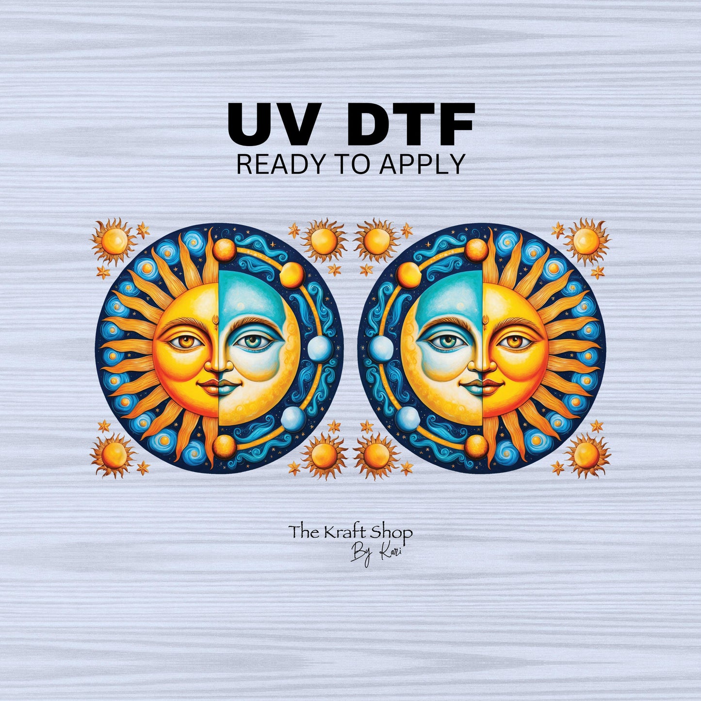 UV DTF Sticker print. Sun and moon can wrap decal, tumbler decal,UV wrap for glass can tumbler#5278