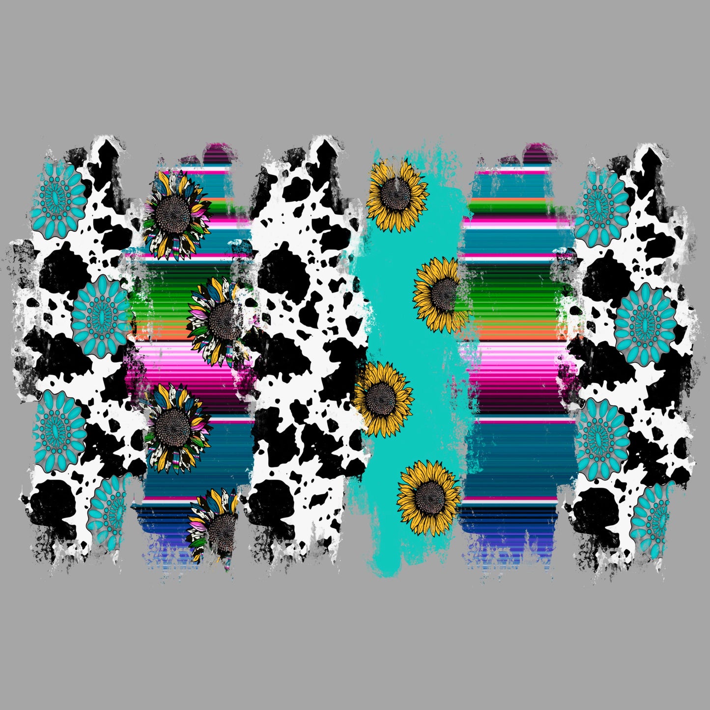 UV DTF Sticker print. Teal western cow print paint swipe wrap decal, tumbler decal,UV wrap for glass can tumbler#5279