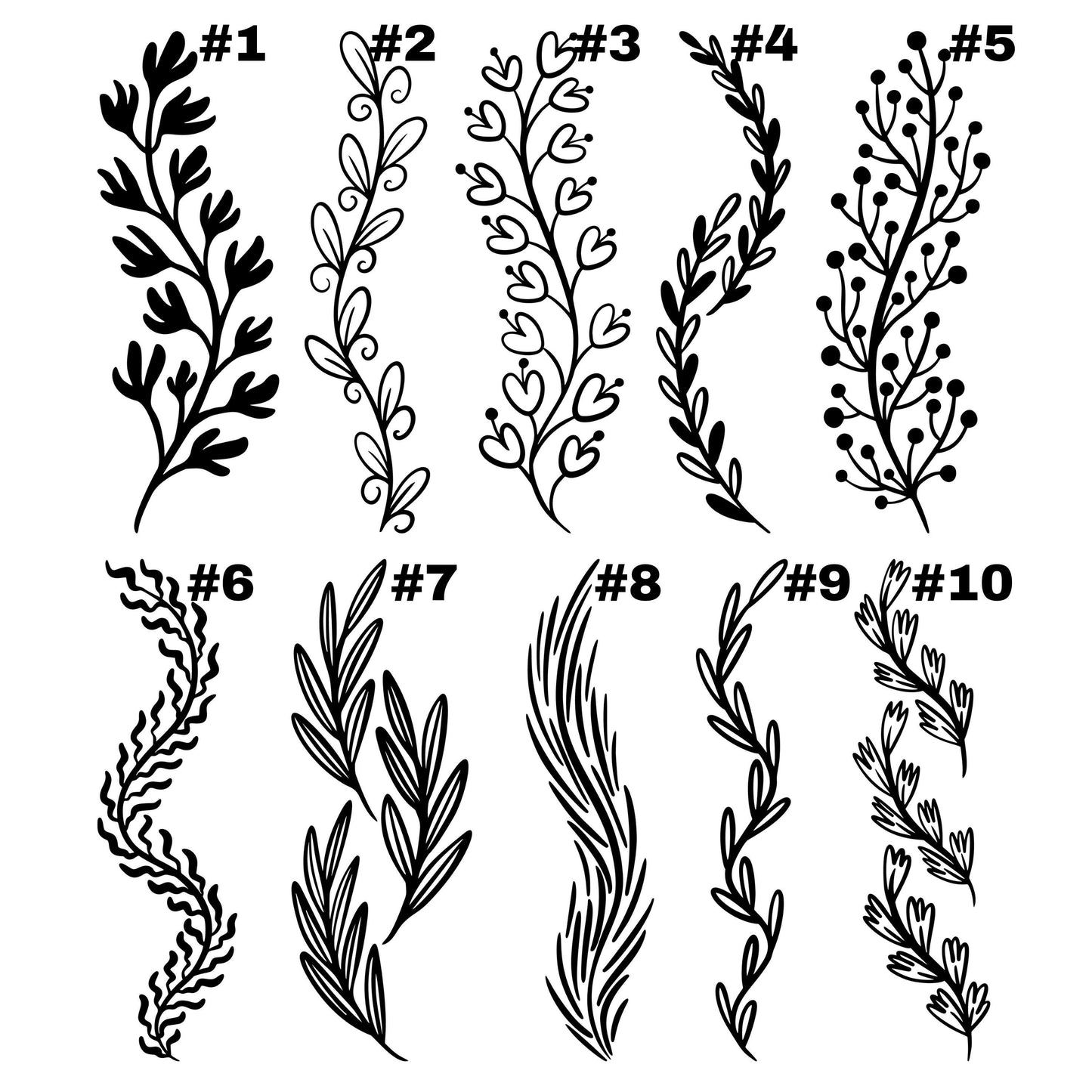 UV DTF Sticker print. Foliage all black element sheet of decals, tumbler decal, permanent sticker. #10230