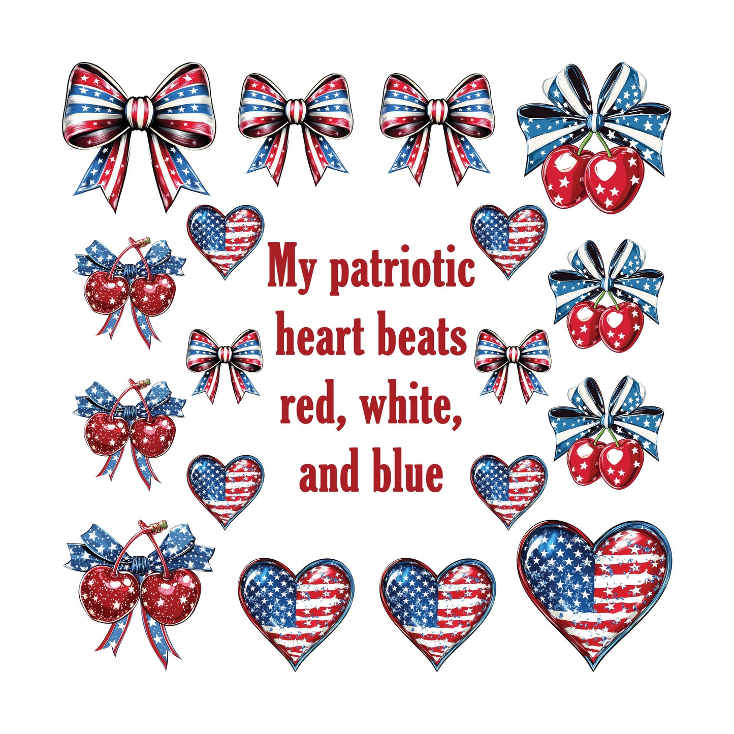 UV DTF Sticker print. My Patriotic heart beats red white blue element sheet of decals, tumbler decal, permanent sticker. #10231