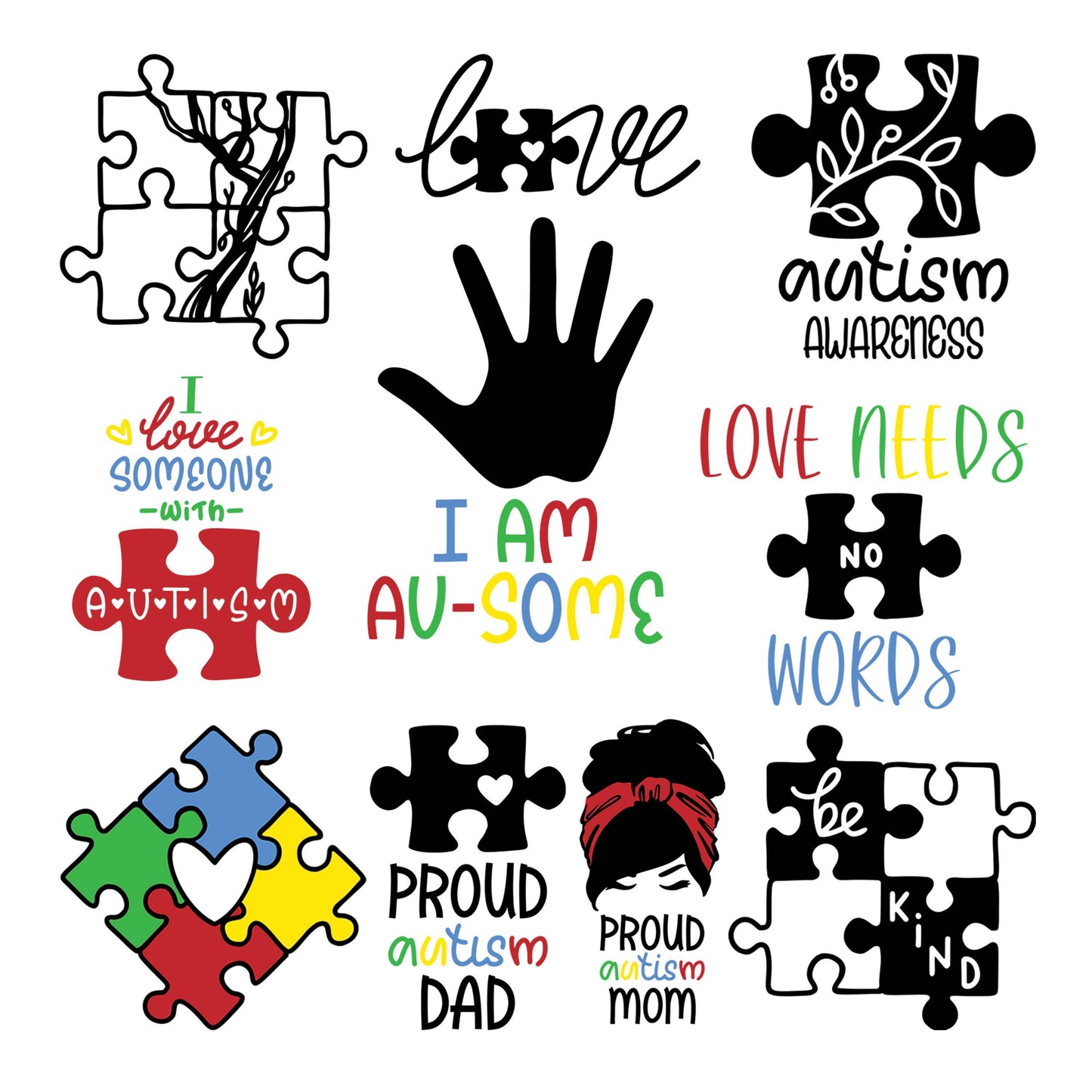 UV DTF Sticker prints. Autism bundle of decals, proud Autism Mom Dad be kind permanent sticker. #4466