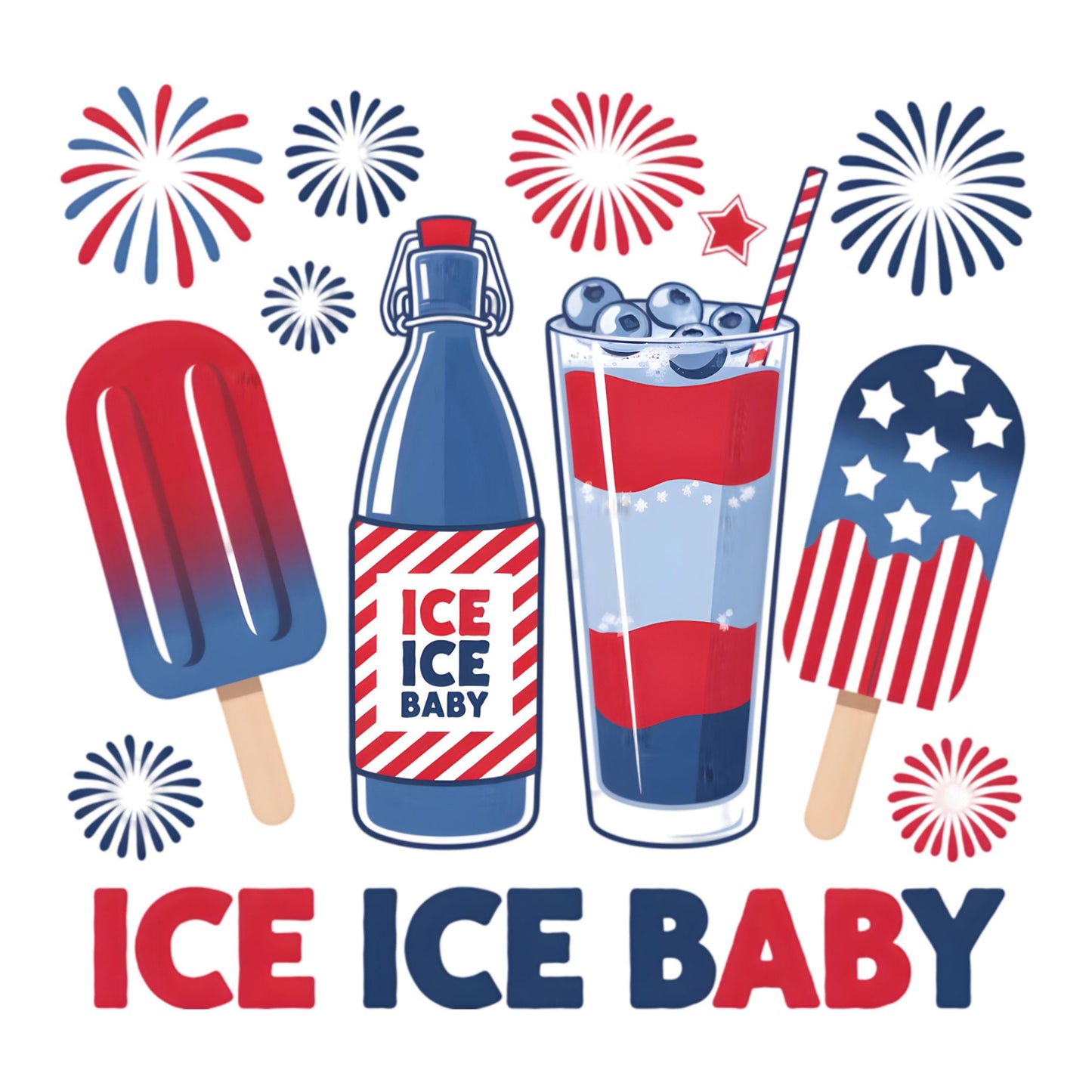 UV DTF Sticker print. Ice Ice Baby 4th of July popsicles fireworks decal, tumbler decal, permanent sticker. #4467