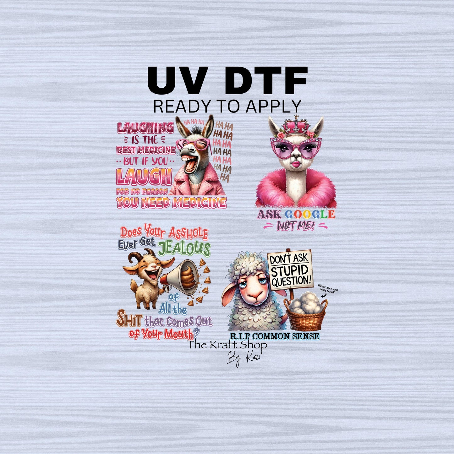 UV DTF Sticker print. Sarcastic farm animals bundle of 4 decals, Don't ask stupid questions tumbler decal #4468
