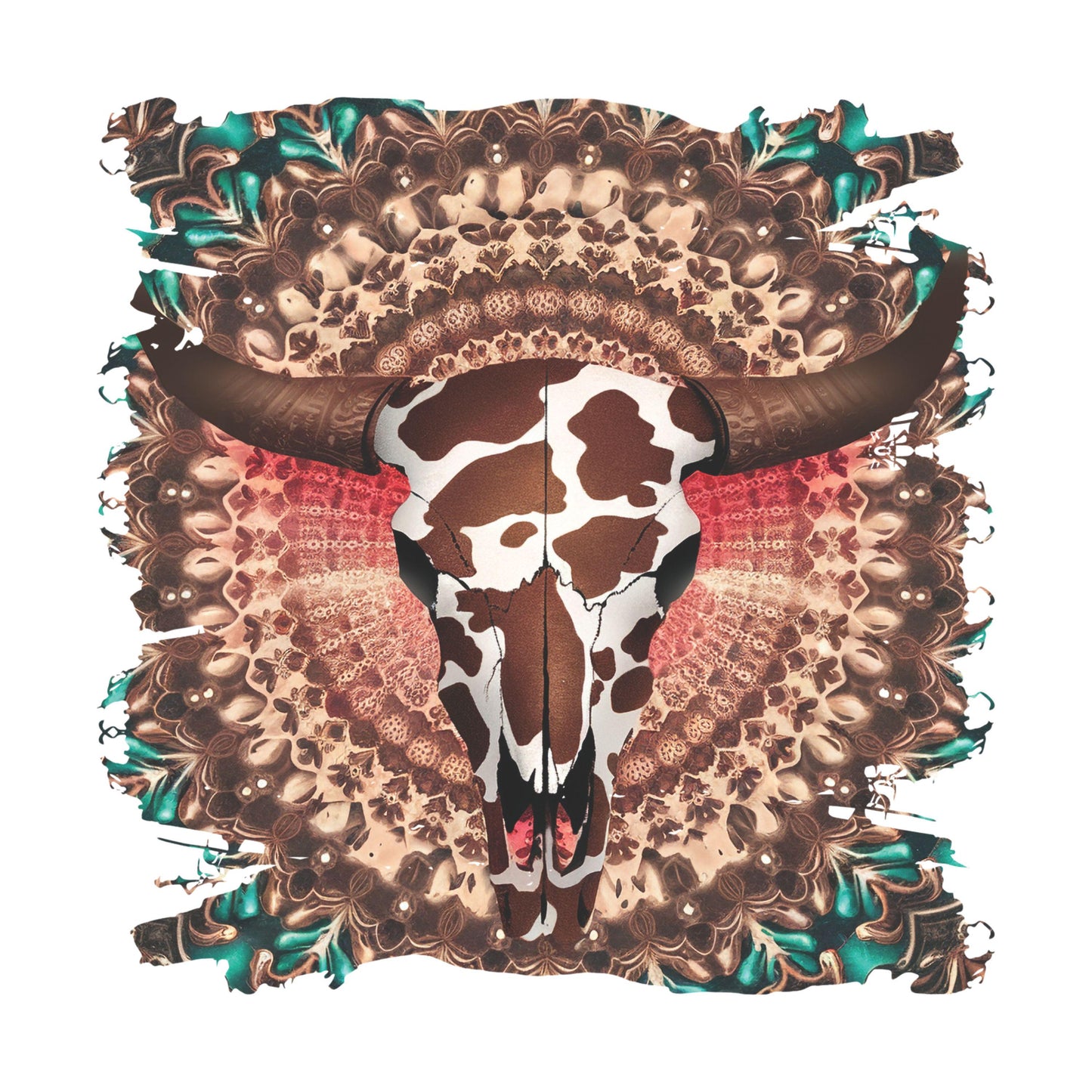 UV DTF Sticker print. Teal Cow spot skull paint swipe decal, tumbler decal, permanent sticker. UV wrap for glass can tumbler. #2027