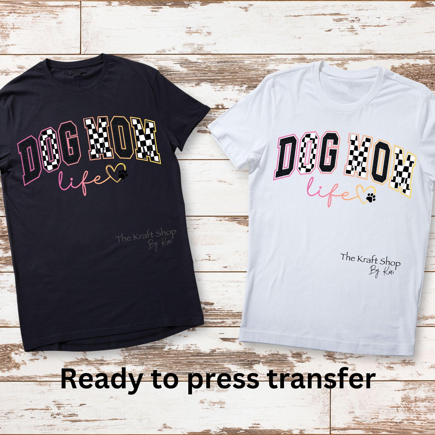 DTF ready to press transfer. Dog Mom Life checkered and pastel colors shirt transfer, Direct to film heat press DTF Print#11396
