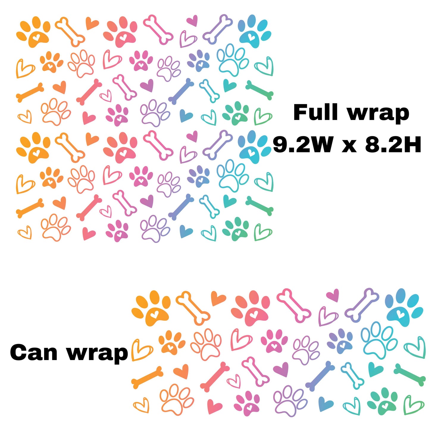 UV DTF Sticker print Ombre dog paw wrap for can or 20 oz tumbler decal, tumbler decal. UV wrap for glass can #5304