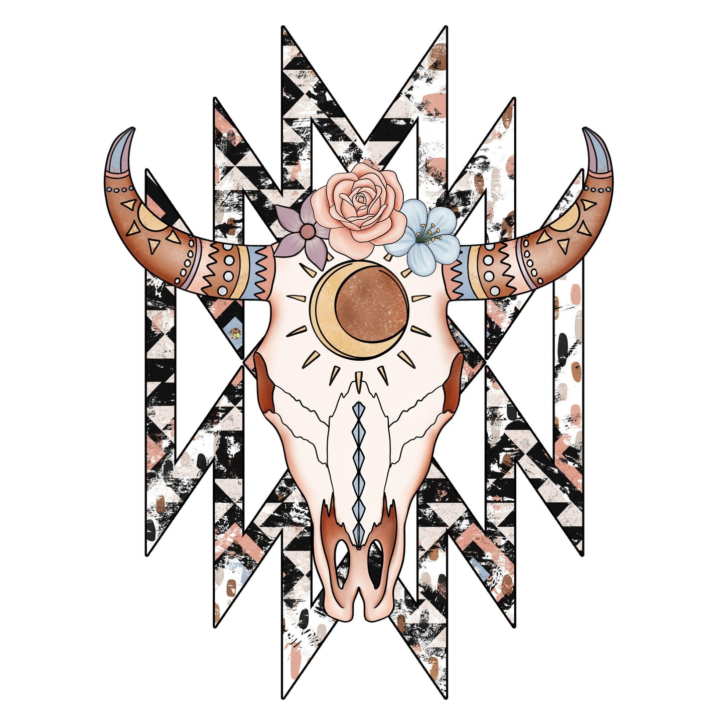 UV DTF Sticker print. Western skull Aztek decal, tumbler decal, permanent sticker. UV wrap for glass can tumbler. #2029