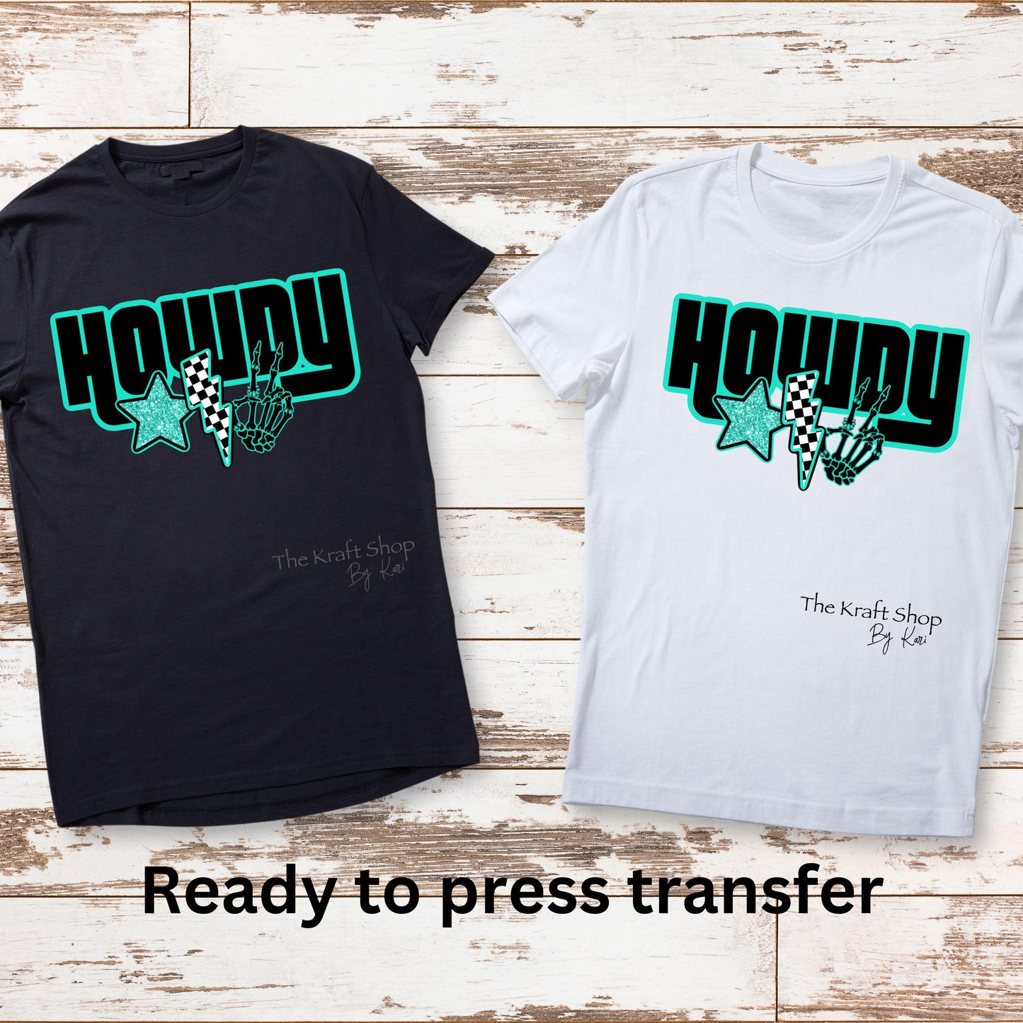 DTF ready to press transfer. Howdy teal lightening bolt country western shirt. Direct to film heat press transfer. DTF Print, #11426