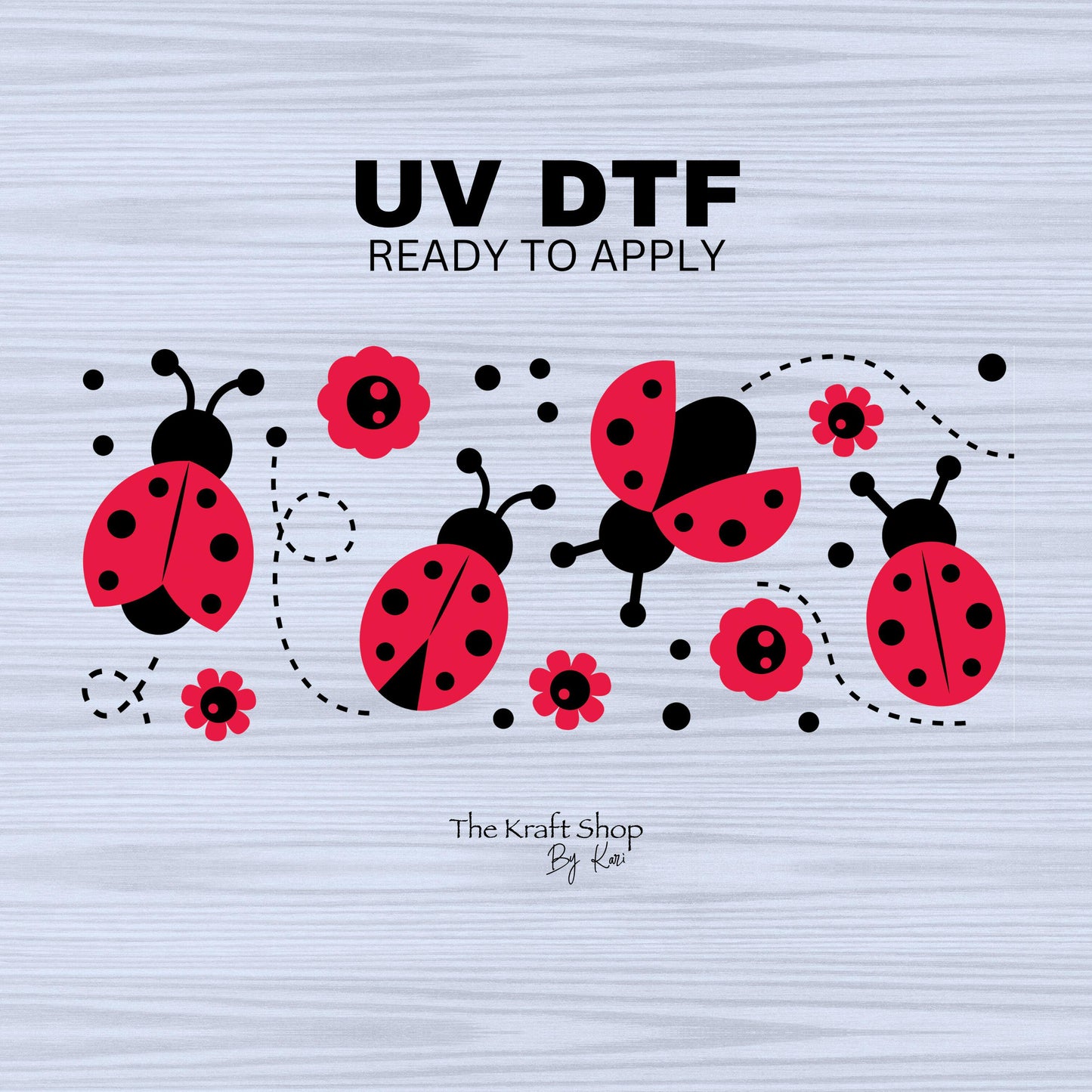 UV DTF Sticker print. Ladybug and flowers wrap decals tumbler decal. Glass can wrap. #5307