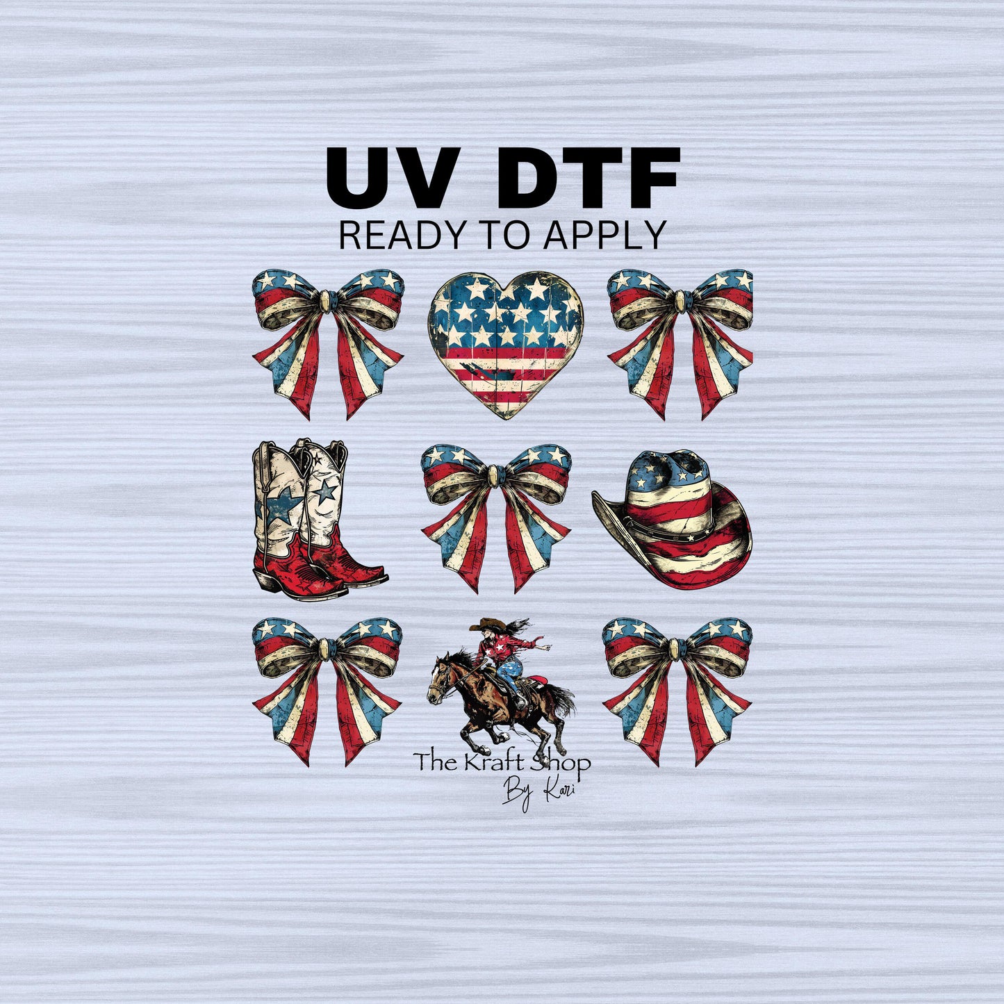 UV DTF Sticker print. Rustic 4th of July coquette element, tumbler decal, permanent sticker. Uv wrap for glass can tumbler. #7290