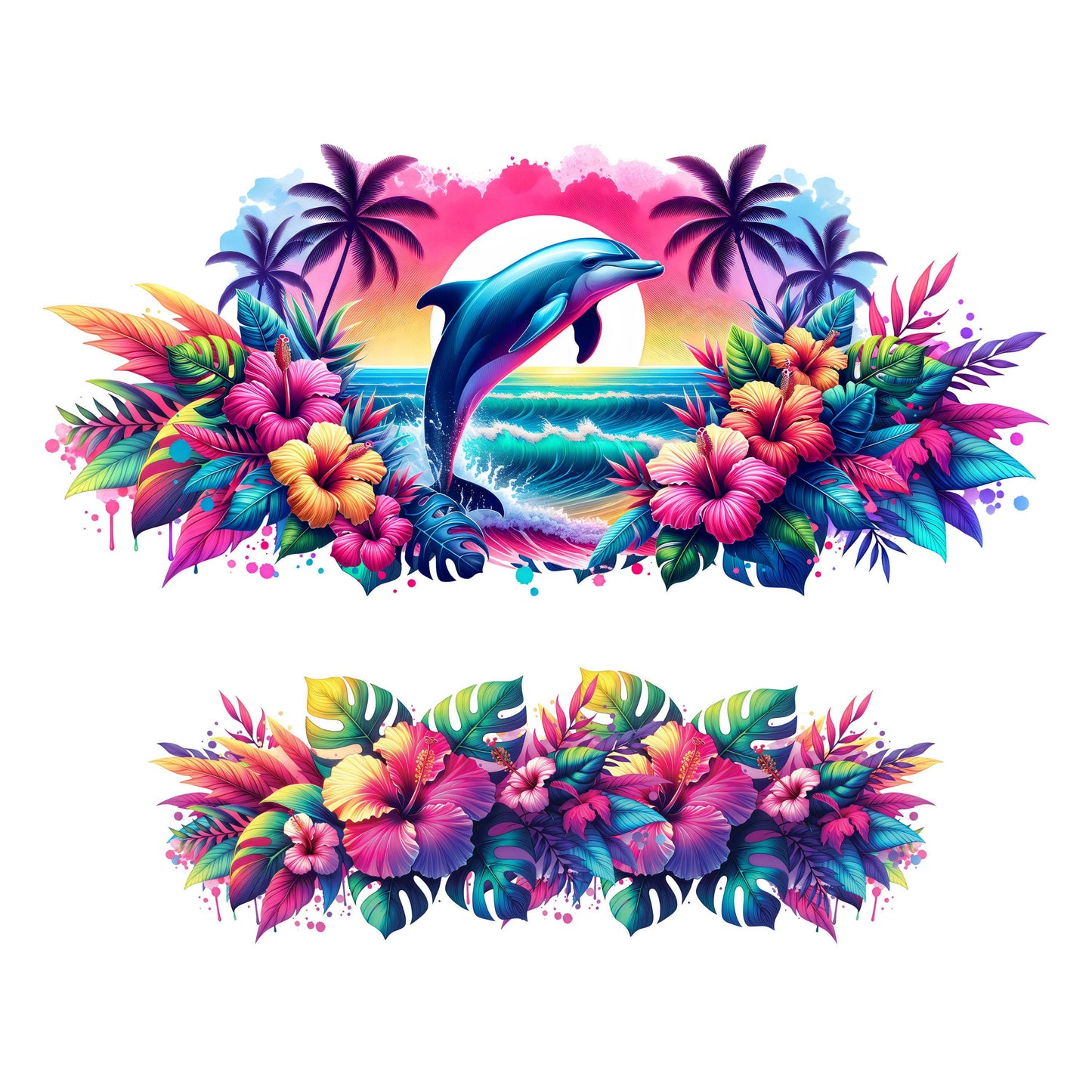 UV DTF 40 oz ready to apply Dolphin rainforest flowers sea life wrap decal , quencher tumbler decal, permanent sticker. #3129