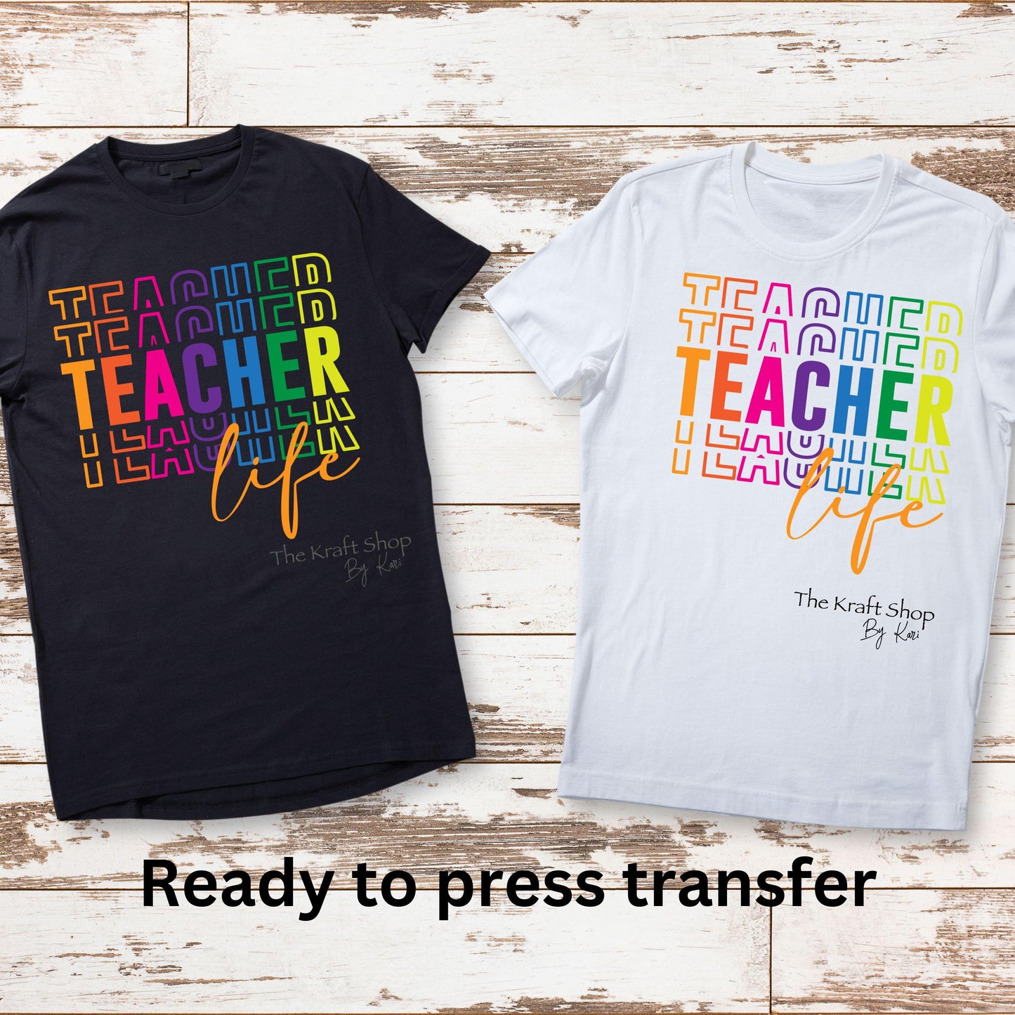 DTF ready to press transfer Neon teacher life stacked letters shirt transfer, DTF Print#11431