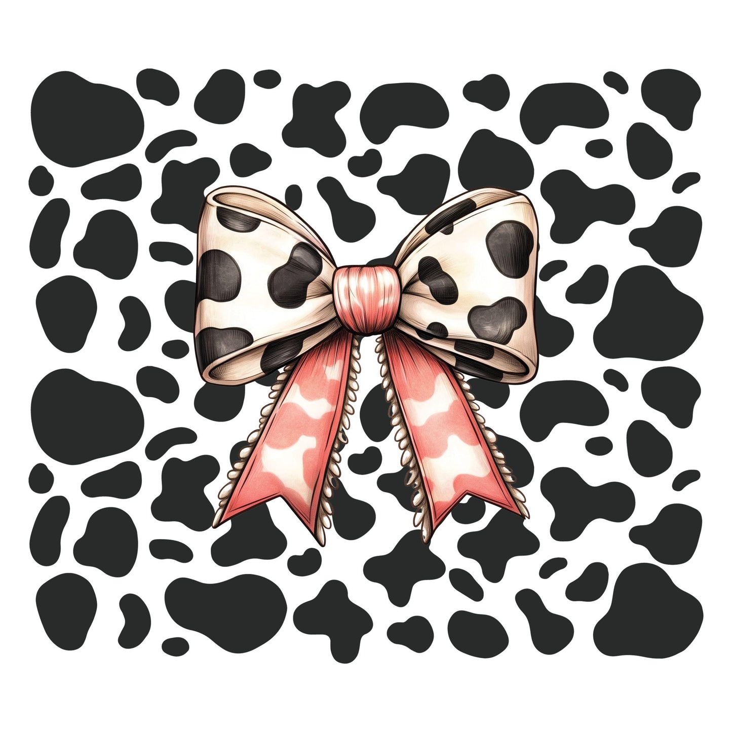 UV DTF Sticker prints. Western bow with cow spots tumbler wrap decal, permanent sticker. #5294